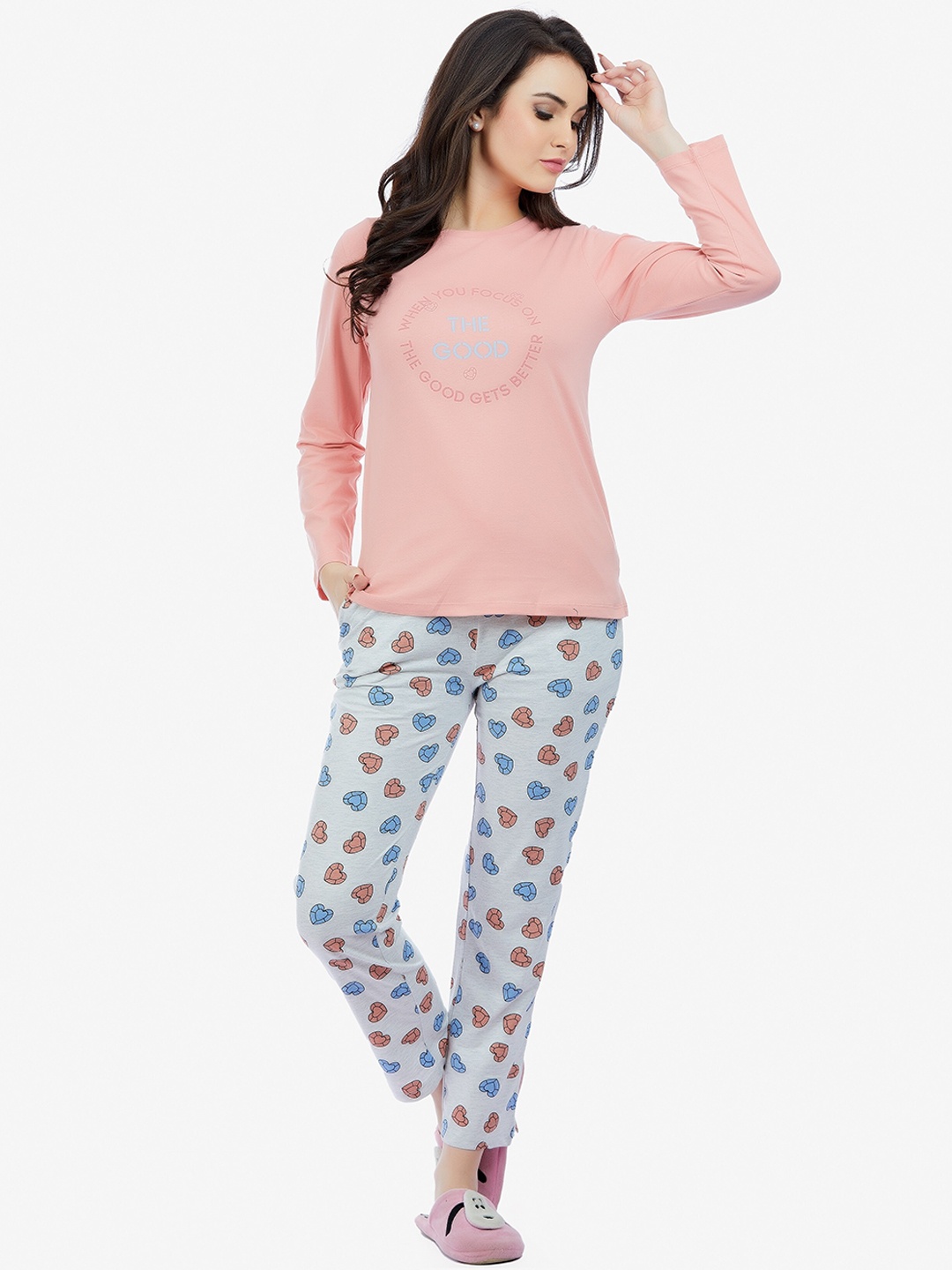 

MAYSIXTY Women Peach-Coloured Printed Night suit