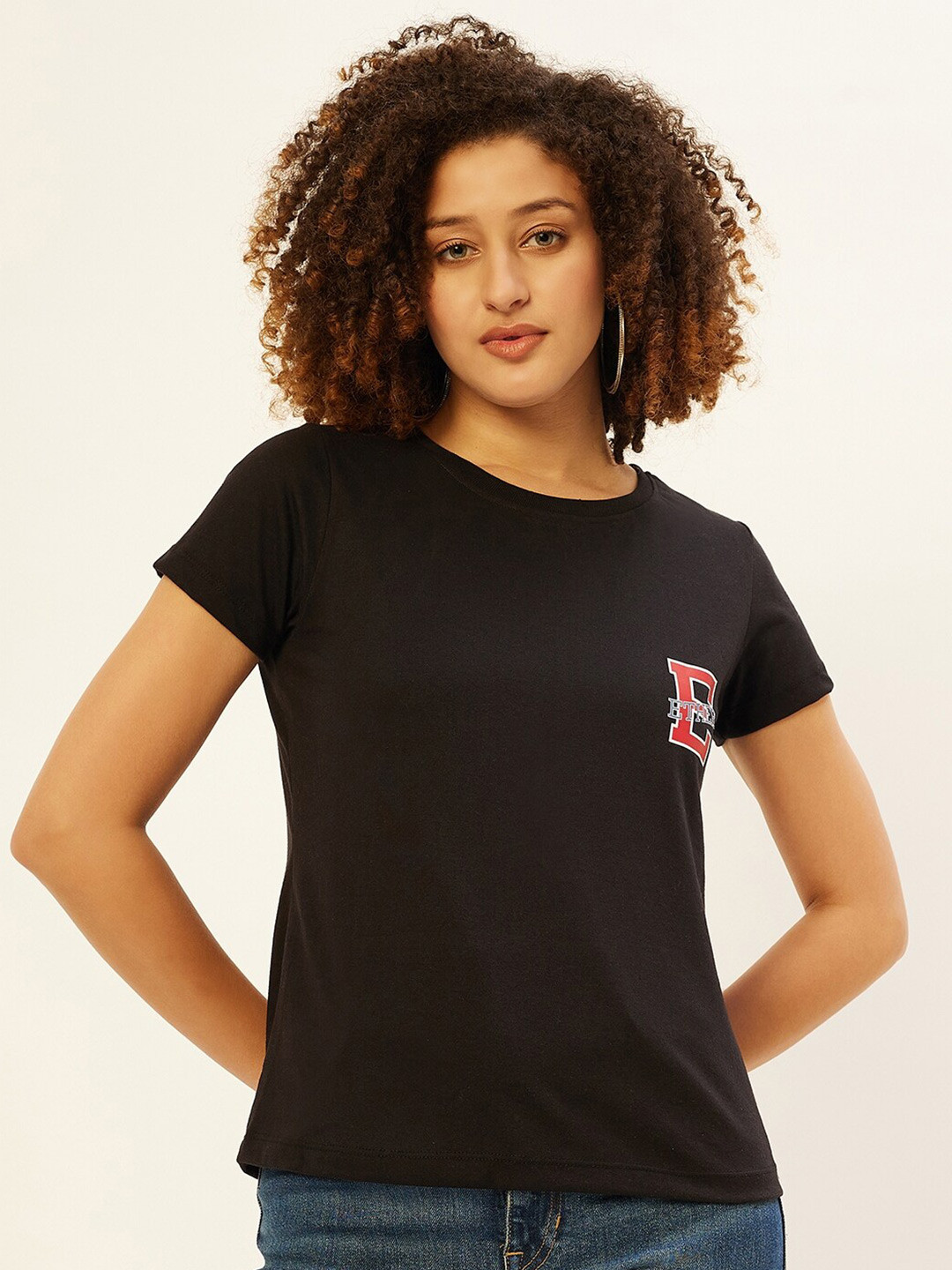 

ether Brand Logo Printed Pure Cotton T-shirt, Black