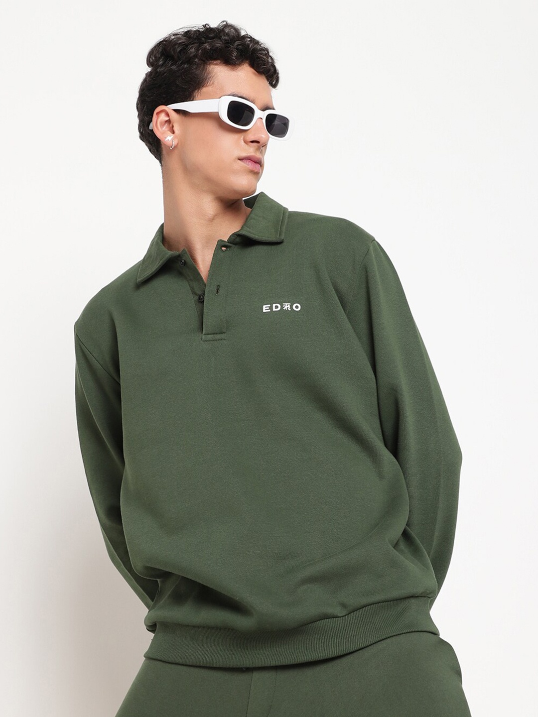 

EDRIO Full Sleeves Fleece Polo T-shirt, Olive