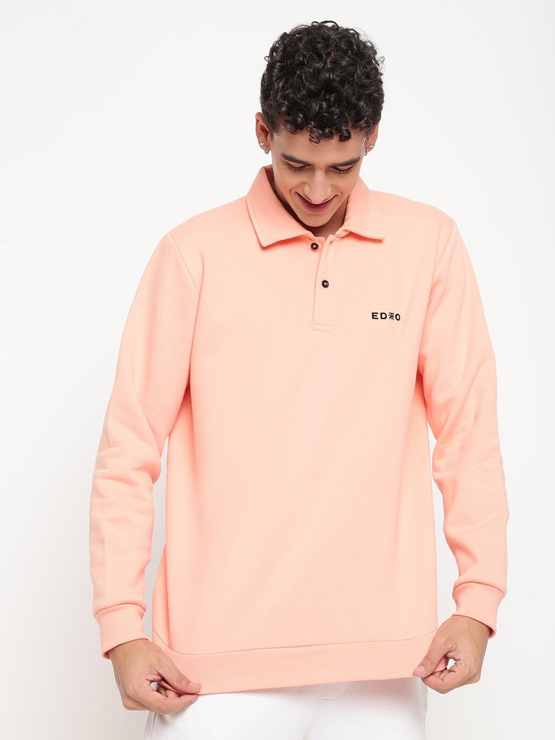 

EDRIO Men Full Sleeves Fleece Polo T-shirt, Peach