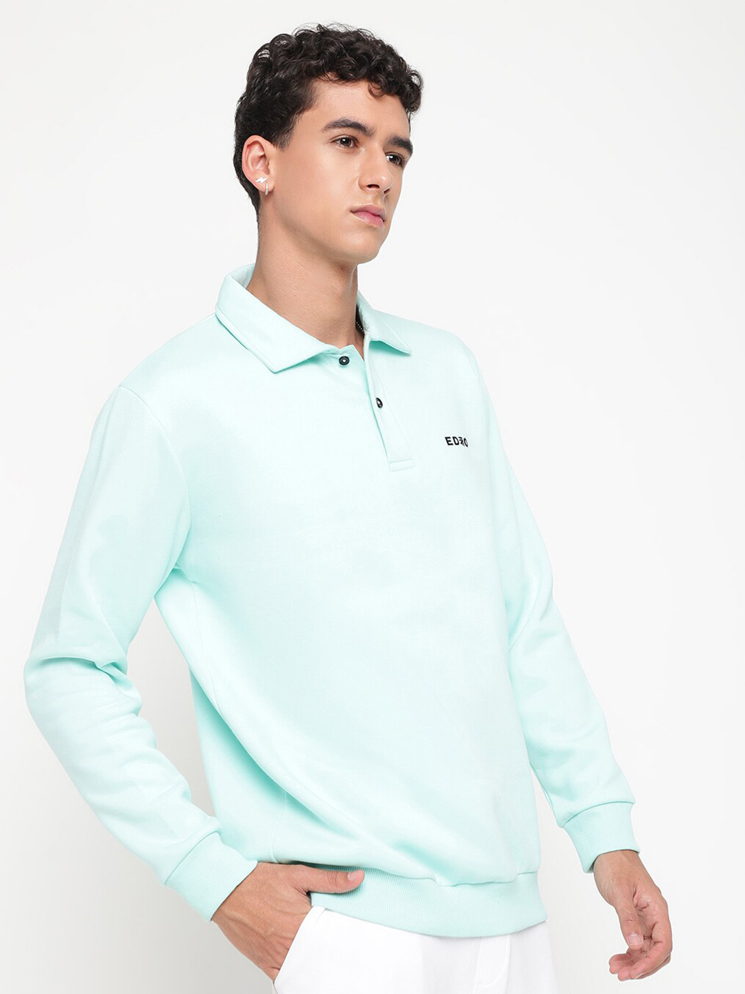 

EDRIO Full Sleeves Fleece Polo T-shirt, Turquoise blue
