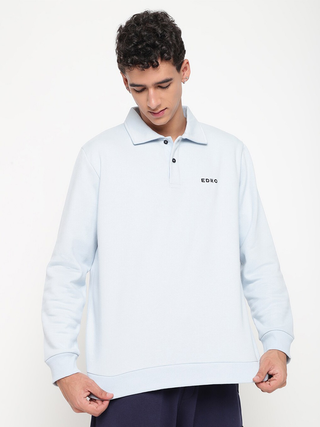

EDRIO Men Full Sleeves Fleece Polo T-shirt, Blue