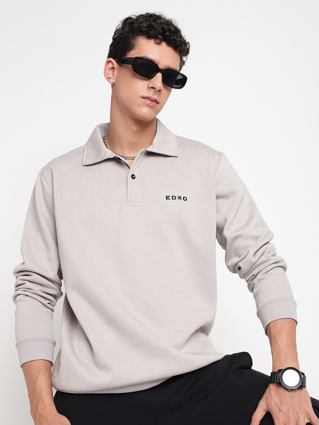 

EDRIO Full Sleeves Fleece Polo T-shirt, Grey