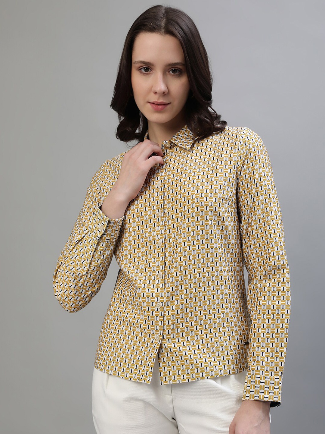 

Iconic Geometric Printed Pure Cotton Casual Shirt, Yellow