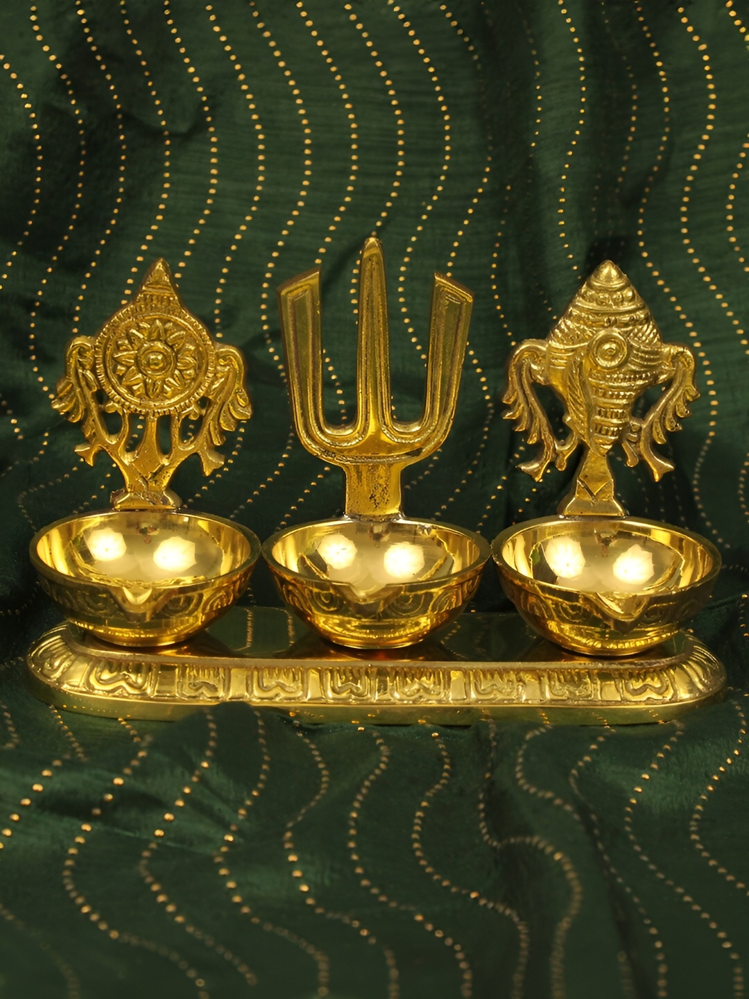 

Spillbox Gold-Toned Brass Namah 3 Kuber Diya Pooja Essential