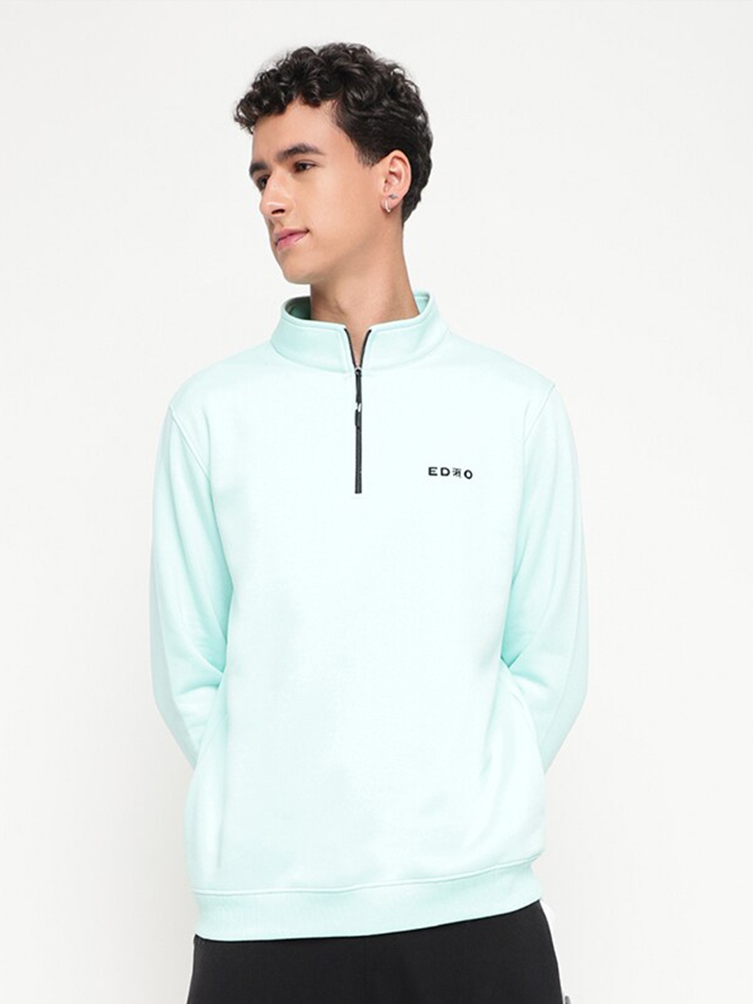 

EDRIO Mock Collar Half Zipper Long Sleeves Fleece Sweatshirt, Turquoise blue