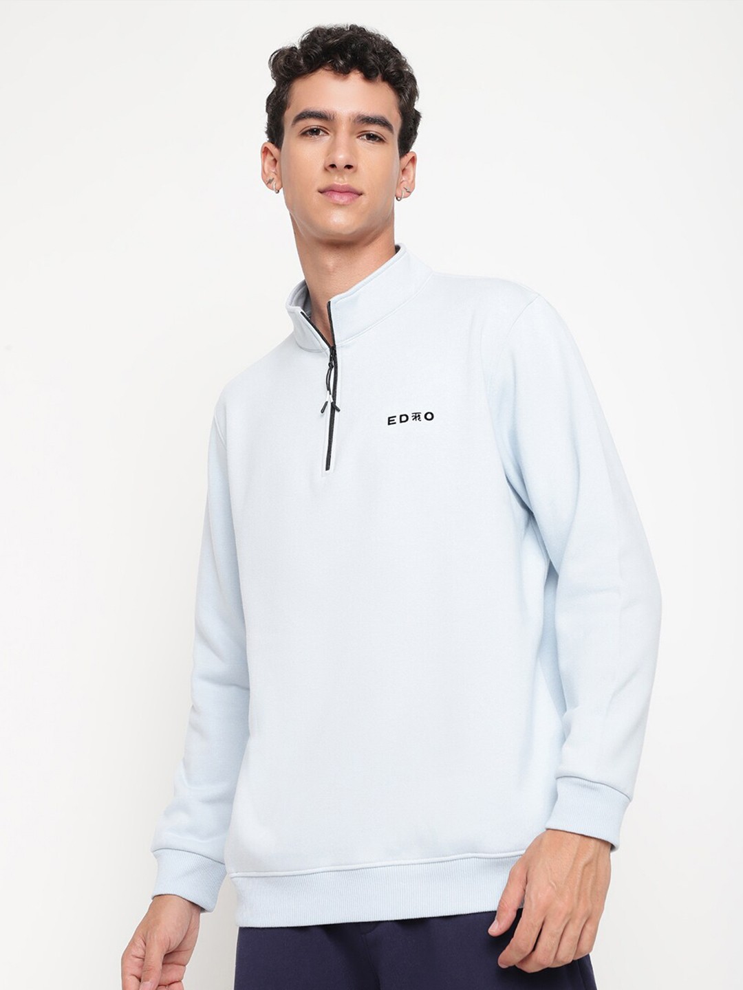 

EDRIO Mock Collar Half Zipper Long Sleeves Fleece Sweatshirt, Blue