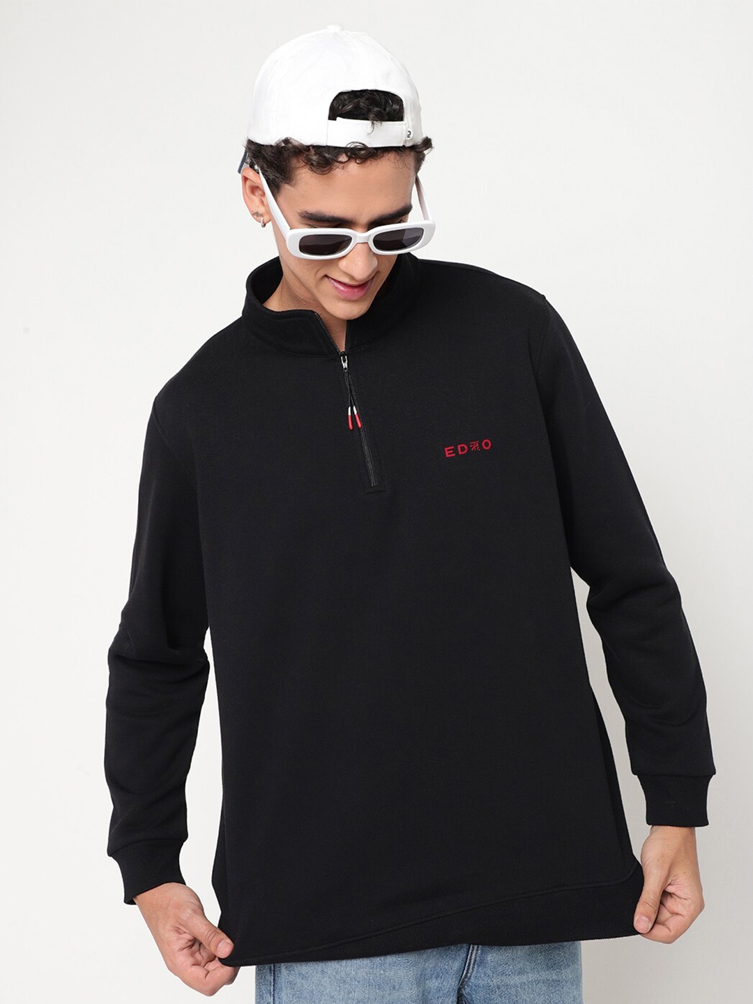 

EDRIO Semi-Zipper Mock Collar Fleece Pullover, Black