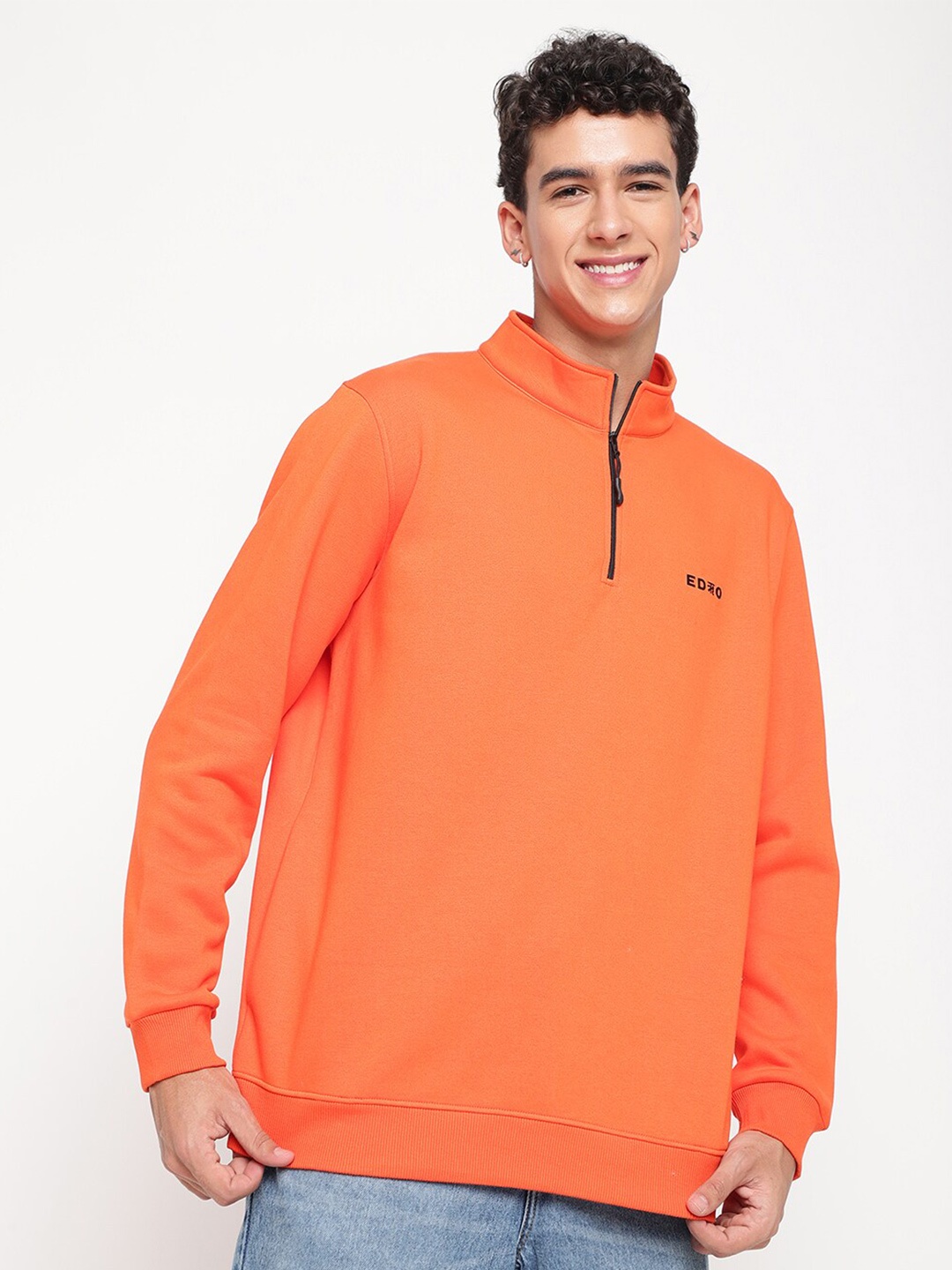 

EDRIO Mock Collar Half Zipper Long Sleeves Fleece Sweatshirt, Orange
