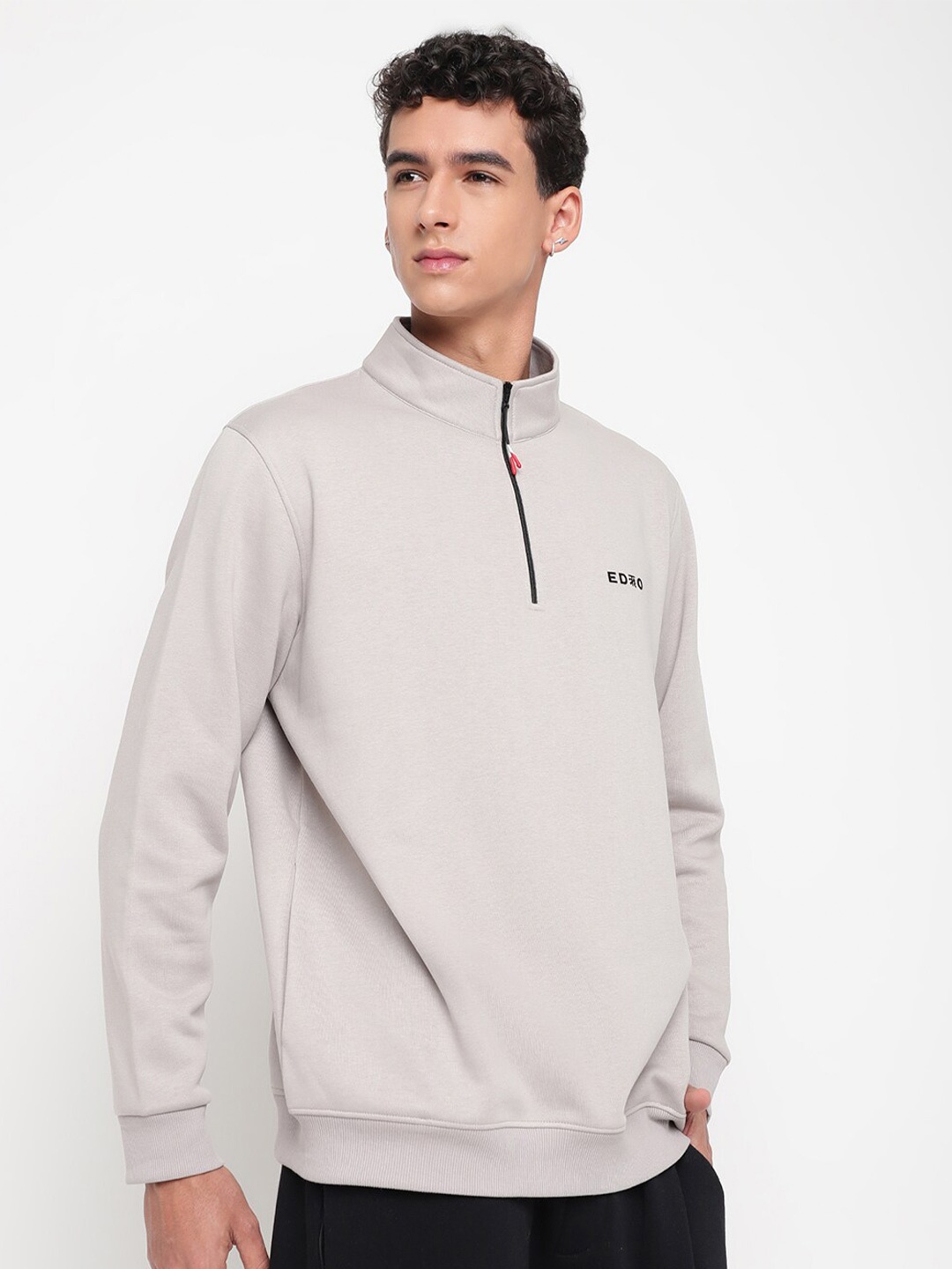 

EDRIO Semi-Zipper Mock Collar Fleece Pullover, Grey