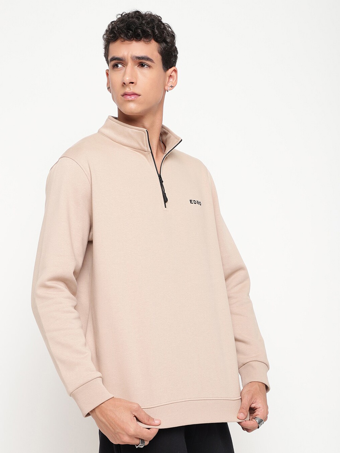

EDRIO Mock Collar Half Zipper Long Sleeves Fleece Sweatshirt, Camel brown