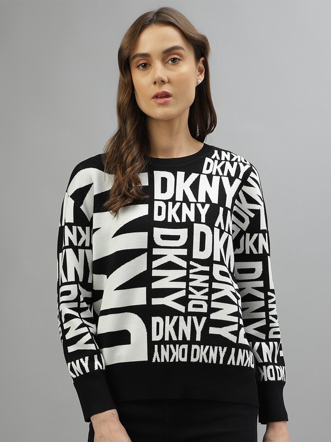 

DKNY Typography Printed Pullover, Black