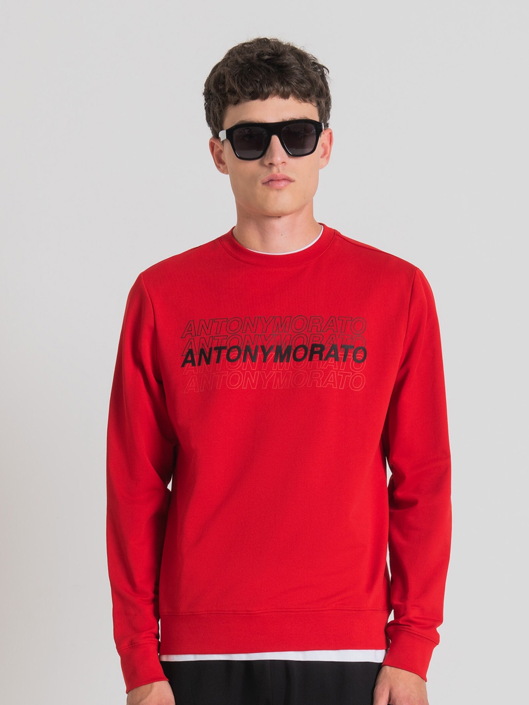 

Antony Morato Typography Printed Round Neck Pullover Sweatshirt, Red