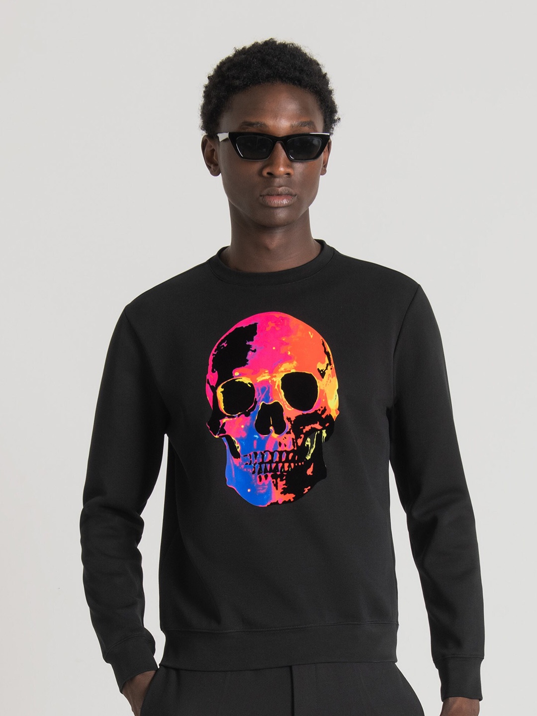 

Antony Morato Graphic Printed Round Neck Pullover Sweatshirt, Black