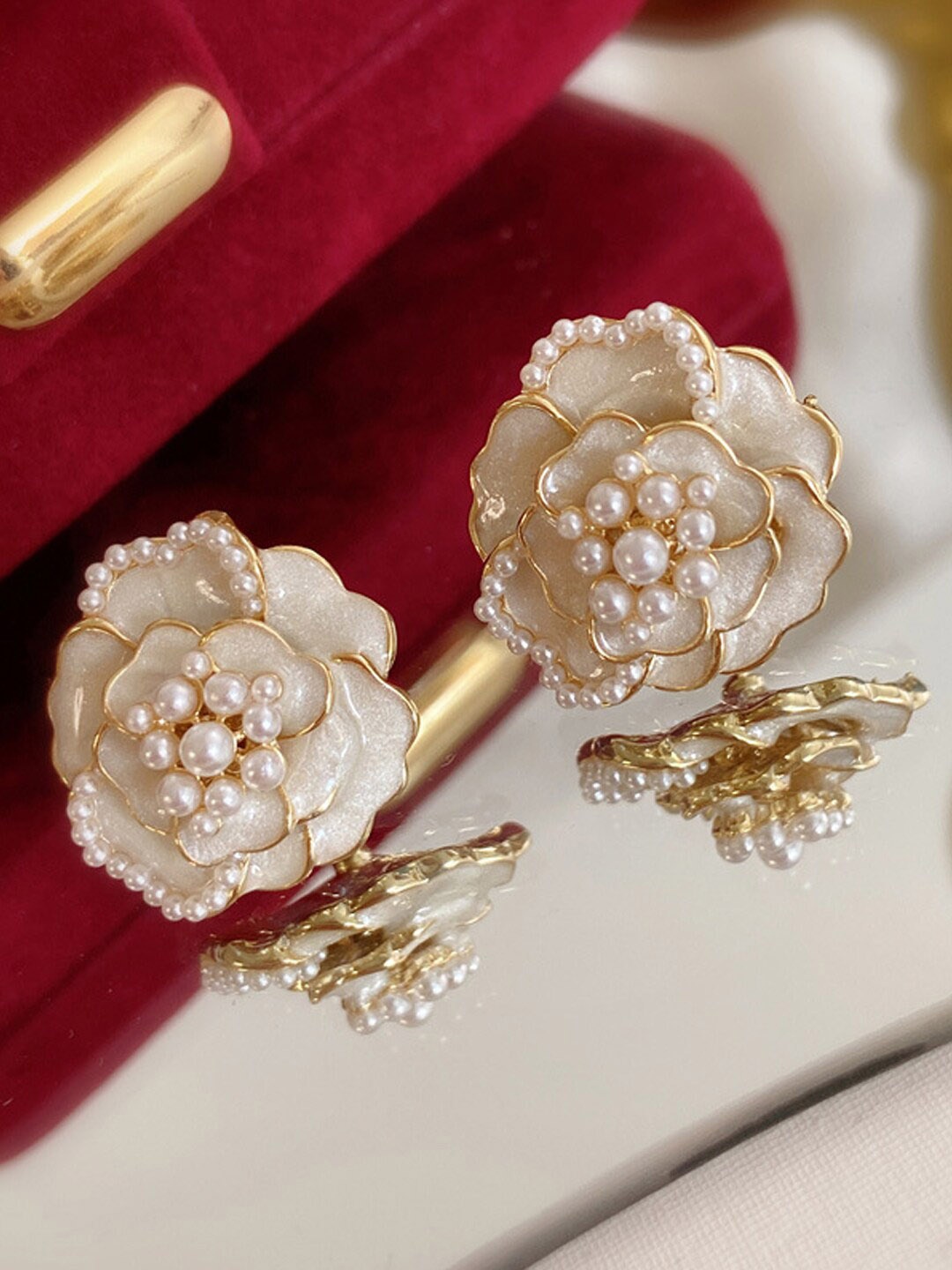 

Krelin Gold-Plated Beaded Floral Studs Earrings