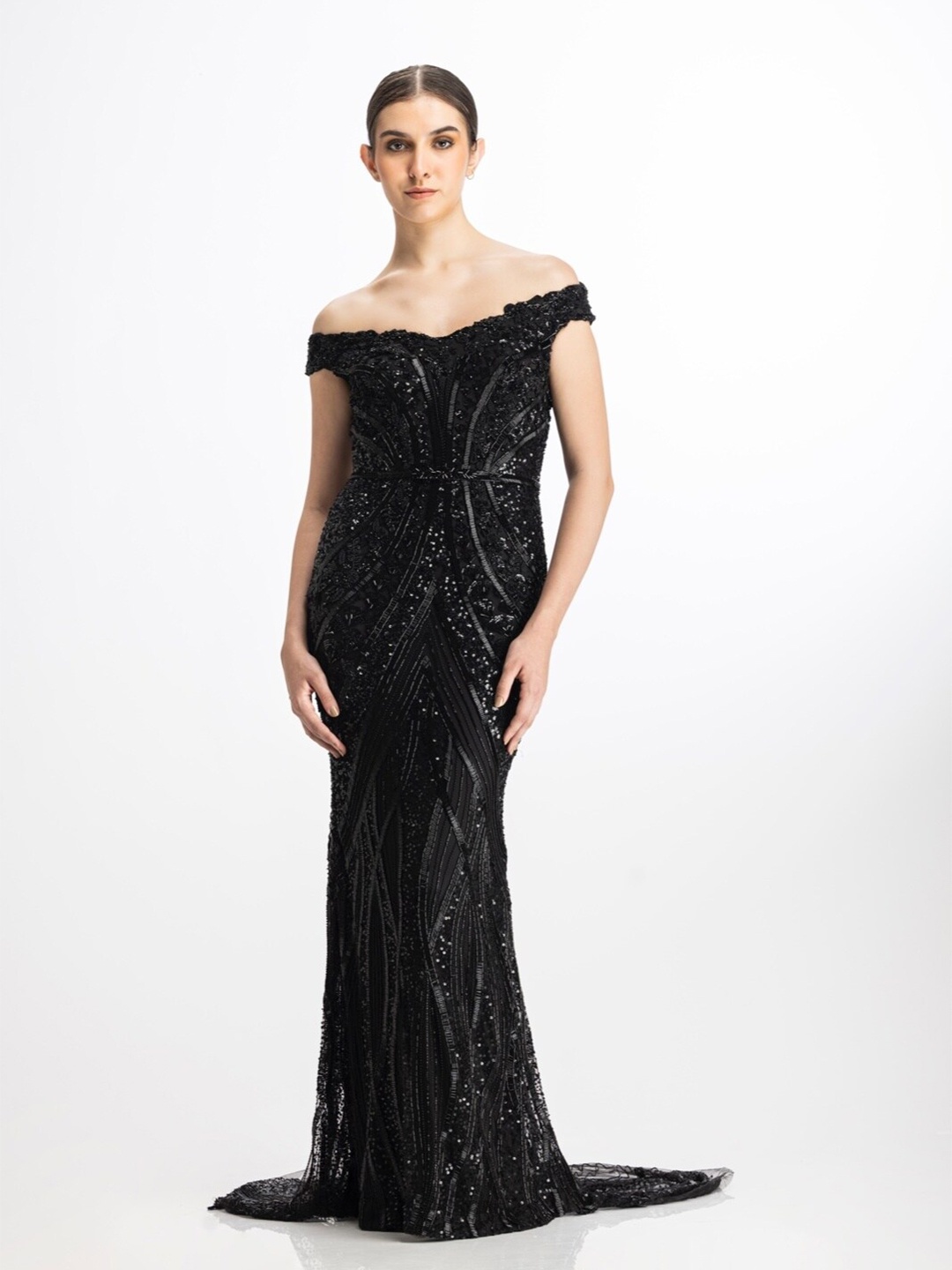 

BHAWNA RAO Embellished Off-Shoulder Maxi Dress, Black