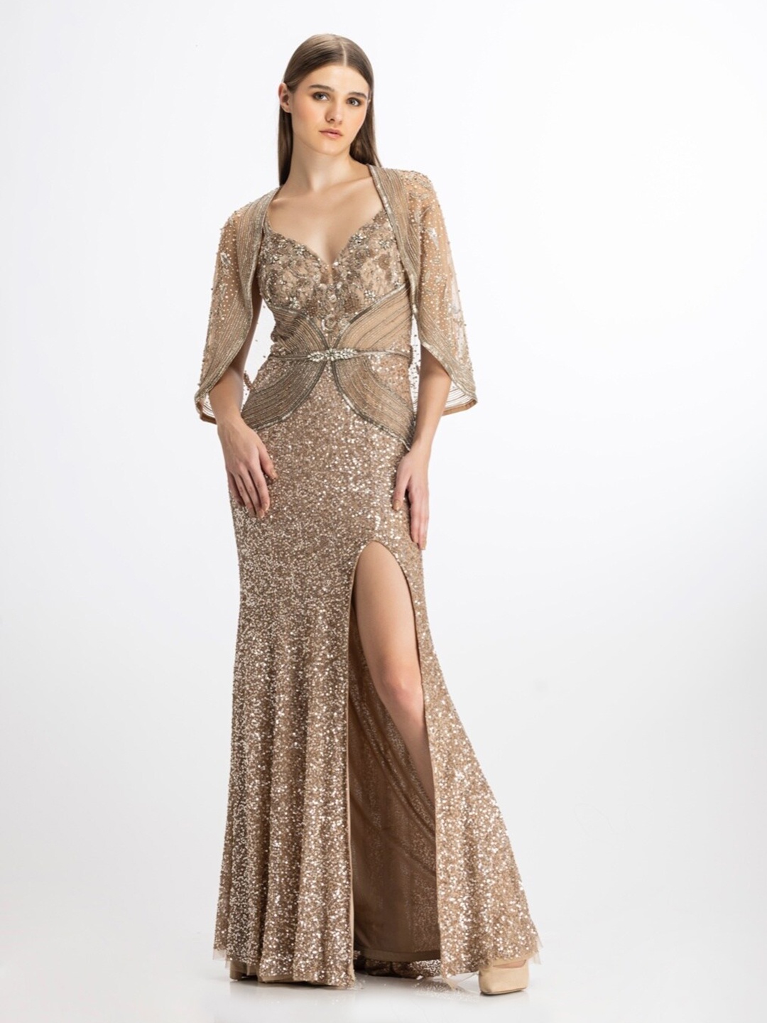 

BHAWNA RAO Embellished Net Maxi Dress, Beige