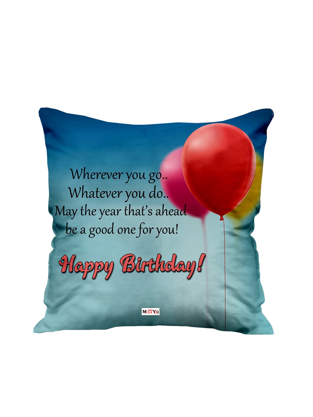 

ME & YOU Blue & Red Birthday Printed Fibre Filling Square Cushion