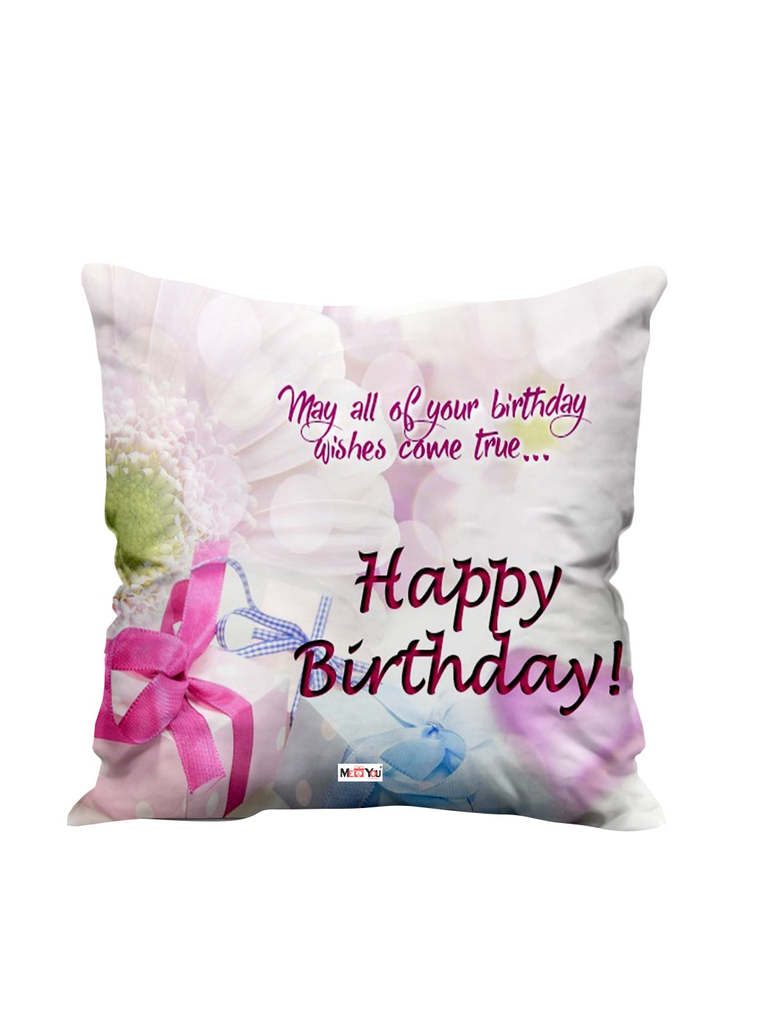 

ME & YOU White & Pink Birthday Printed Fibre Filling Square Cushion