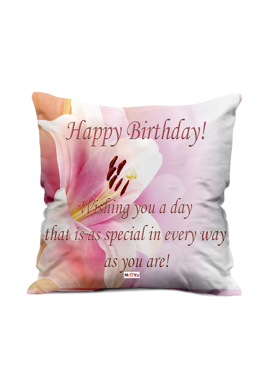 

ME & YOU Pink & White Birthday Printed Square Pre-Filled Cushion