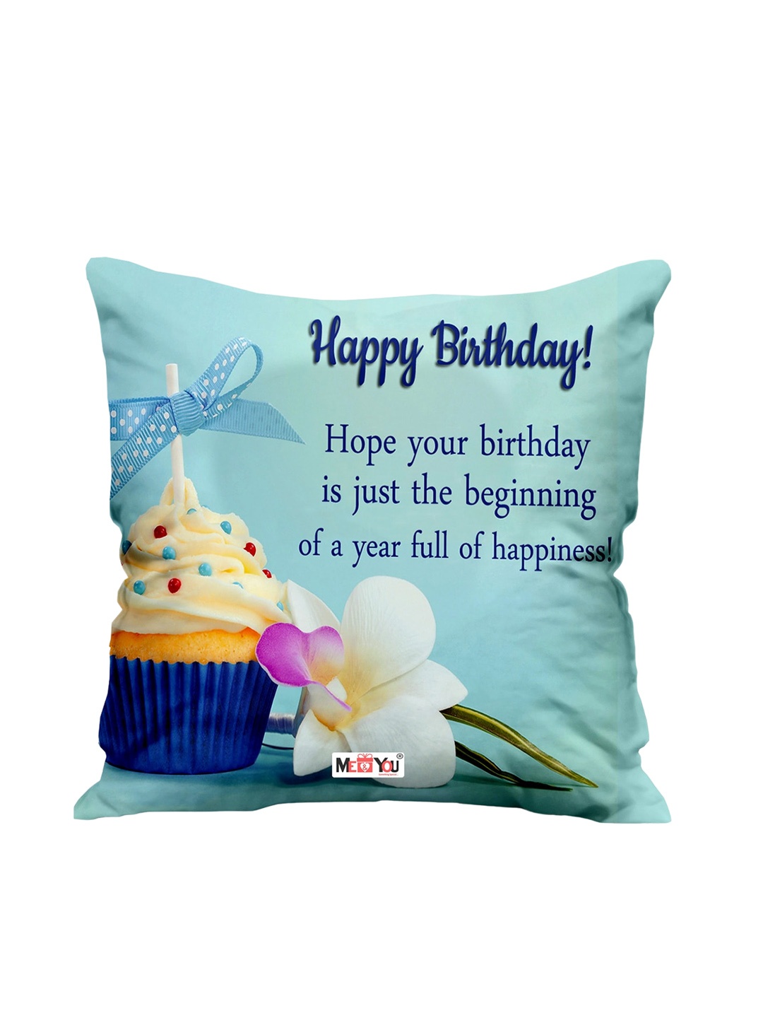 

ME & YOU Blue & White Birthday Printed Fibre Filling Cushion