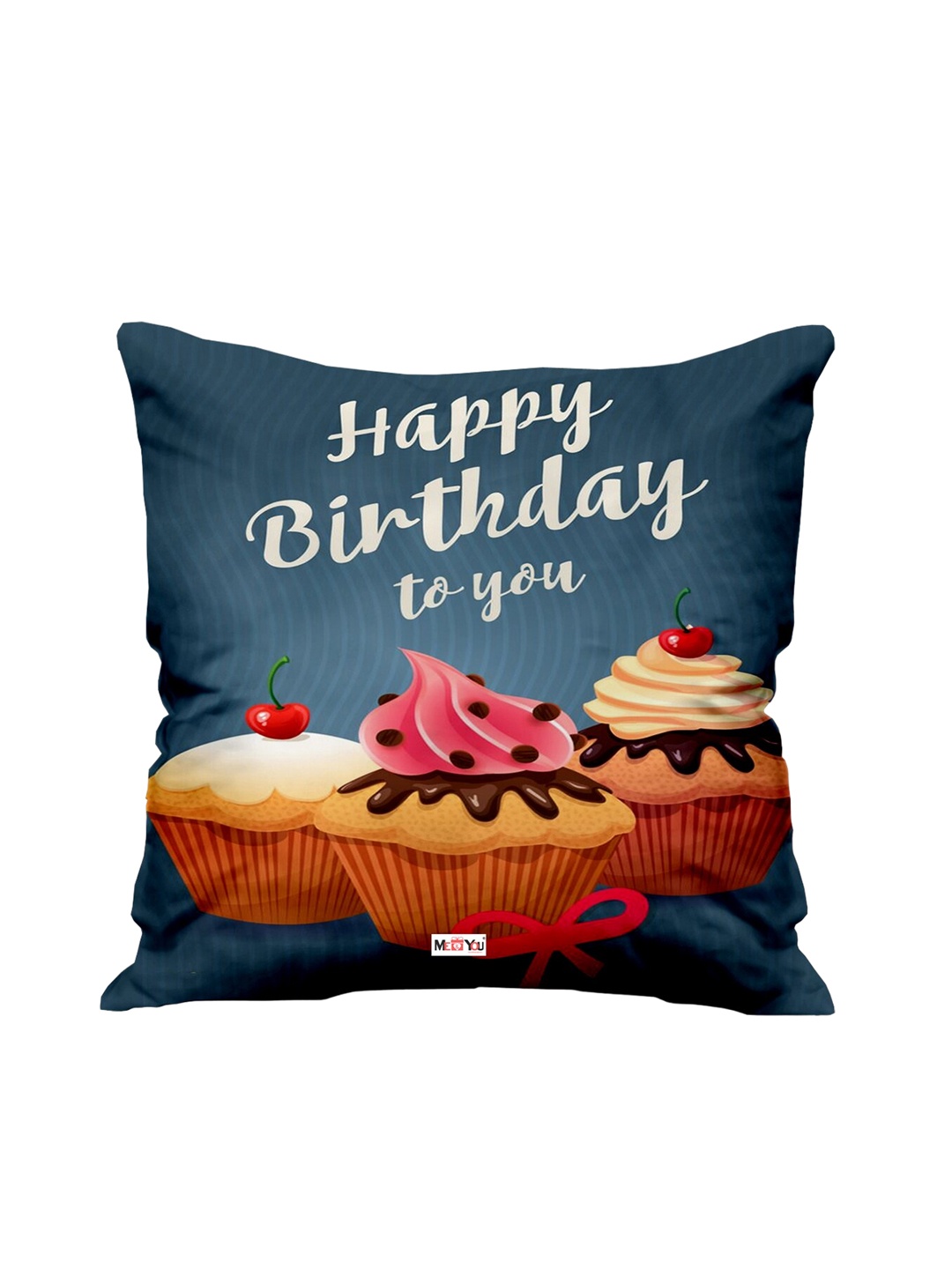 

ME & YOU Blue & Cream Birthday Printed Fibre Filling Square Cushion
