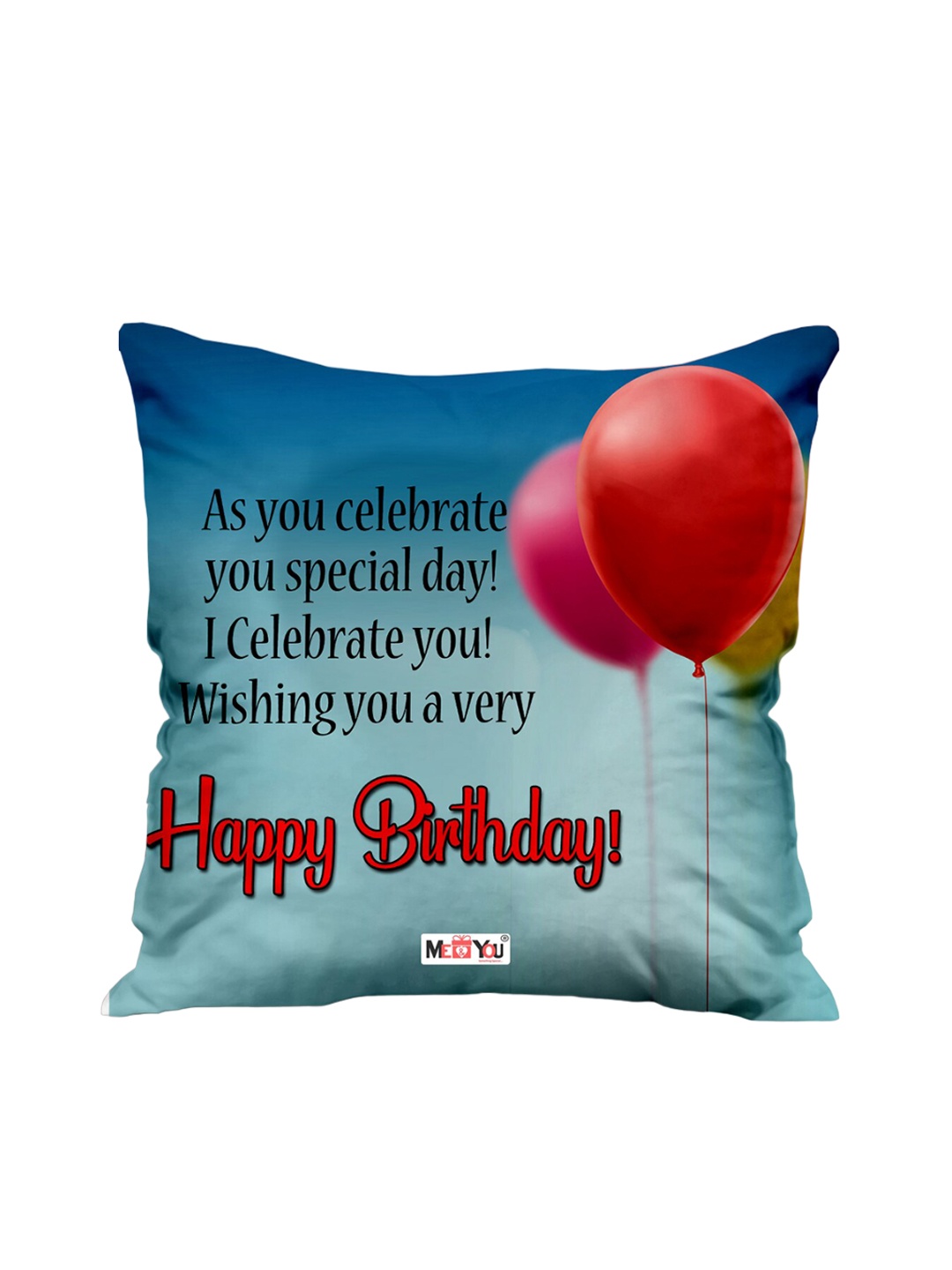 

ME & YOU Blue & Red Birthday Printed Fibre Filling Square Cushion