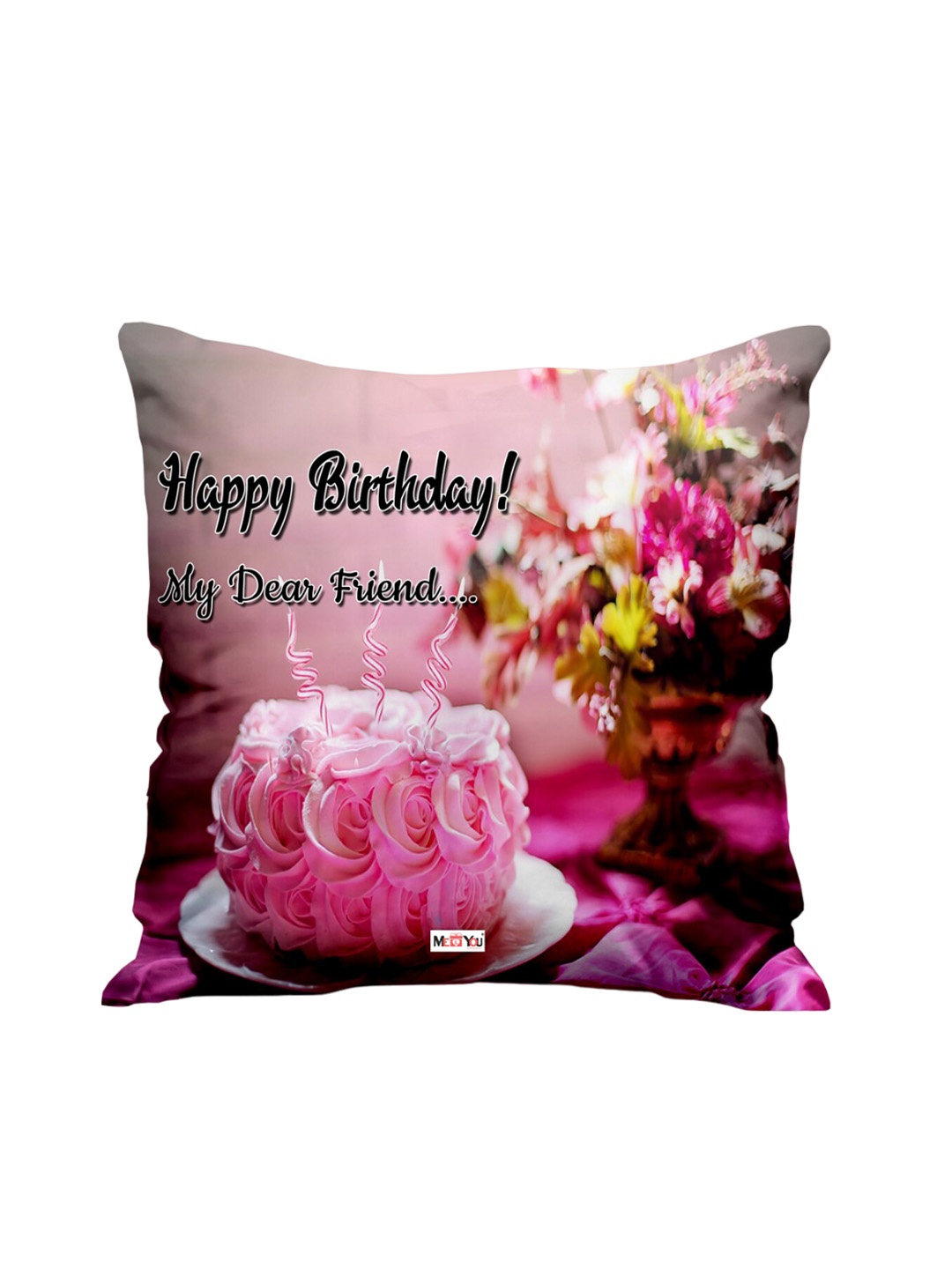 

ME & YOU Pink & Black Birthday Printed Fibre Filled Square Cushion