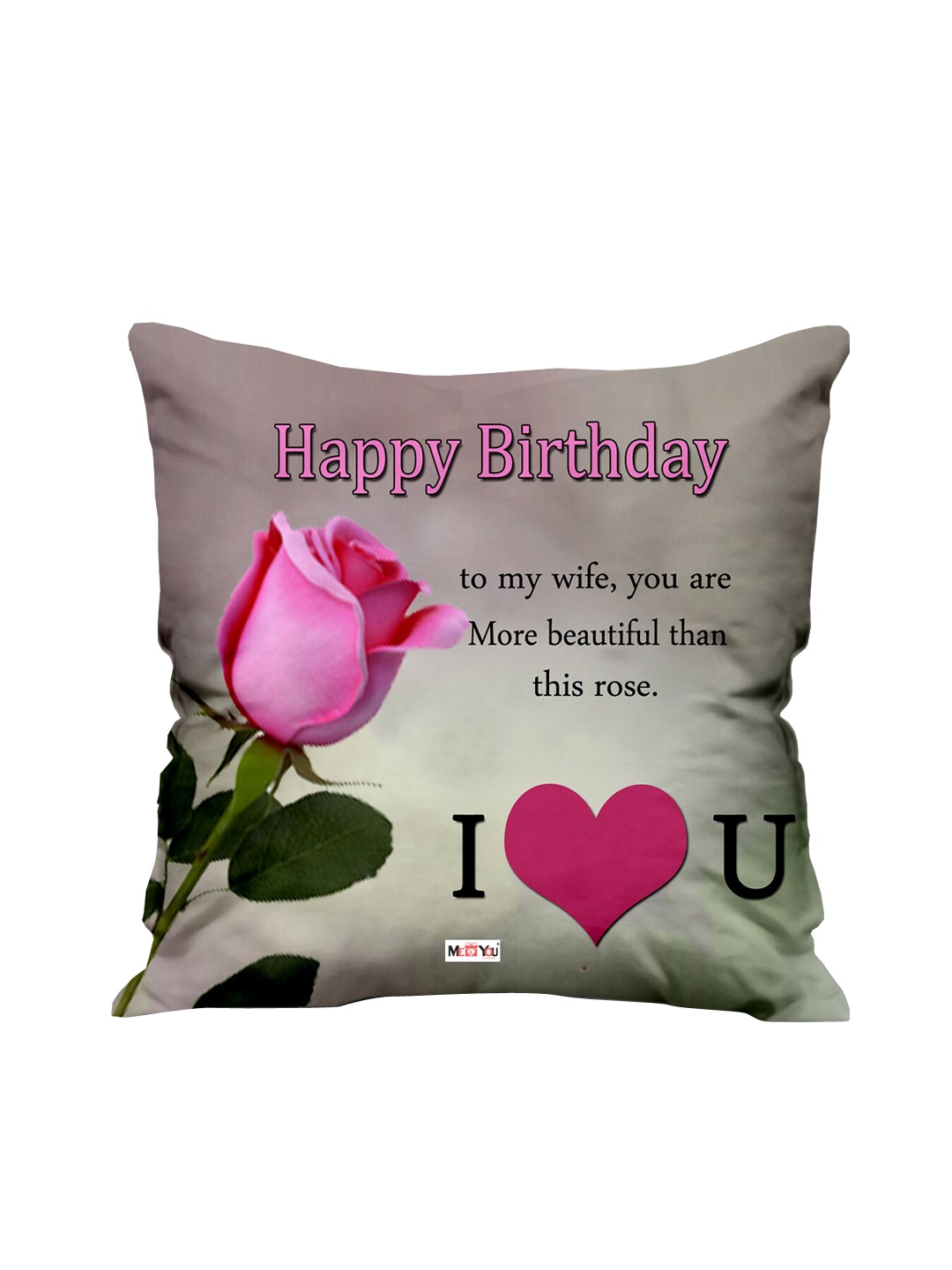 

ME & YOU White & Pink Birthday Printed Fibre Filled Square Cushion