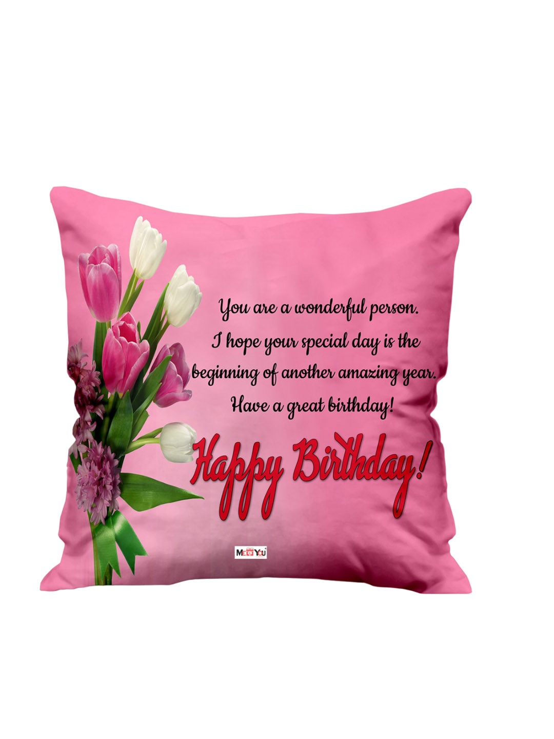 

ME & YOU Pink & Green Birthday Printed Fibre Filled Square Cushion