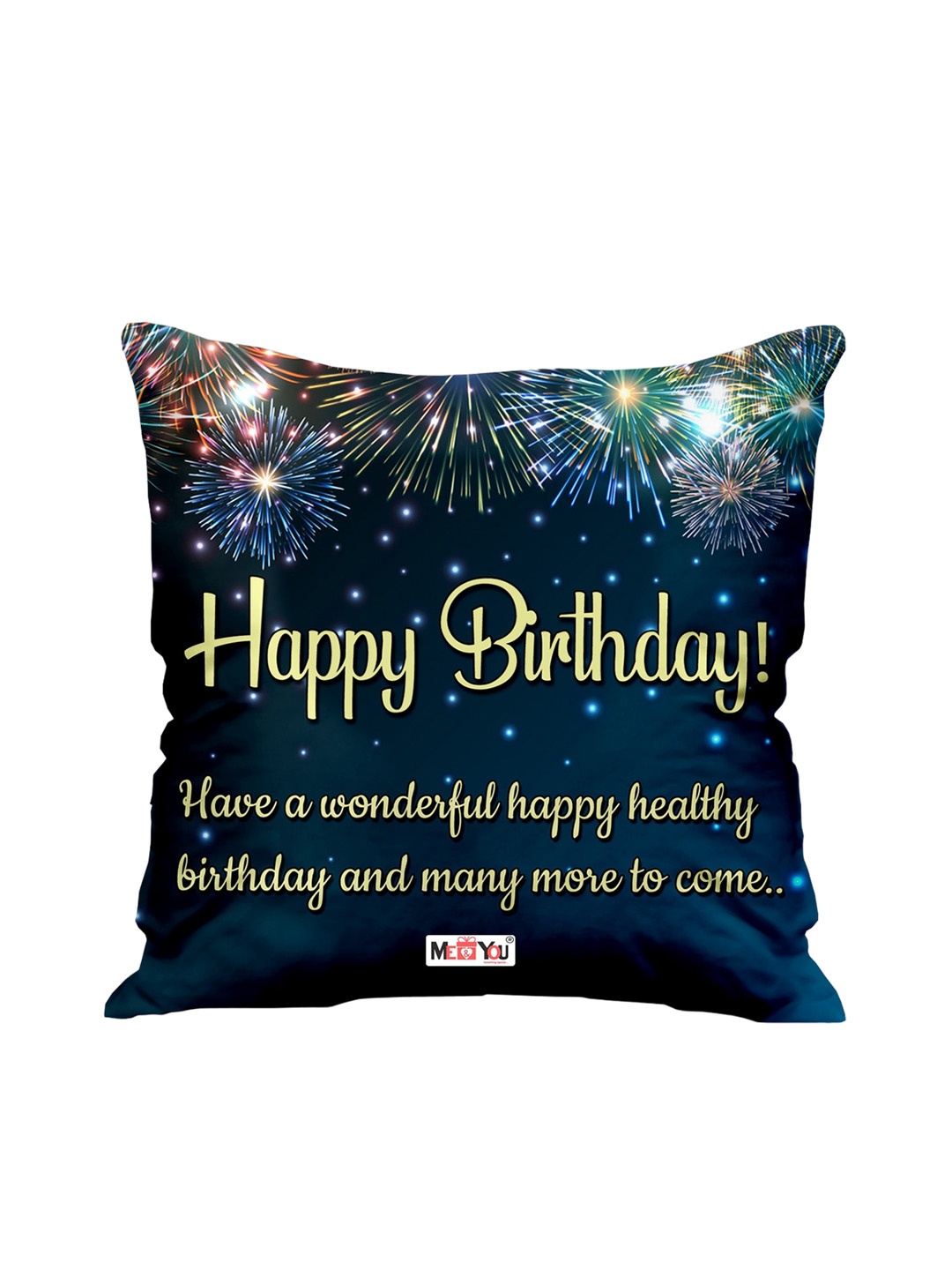 

ME & YOU Navy Blue & Yellow Printed Fibre Filled Cushion