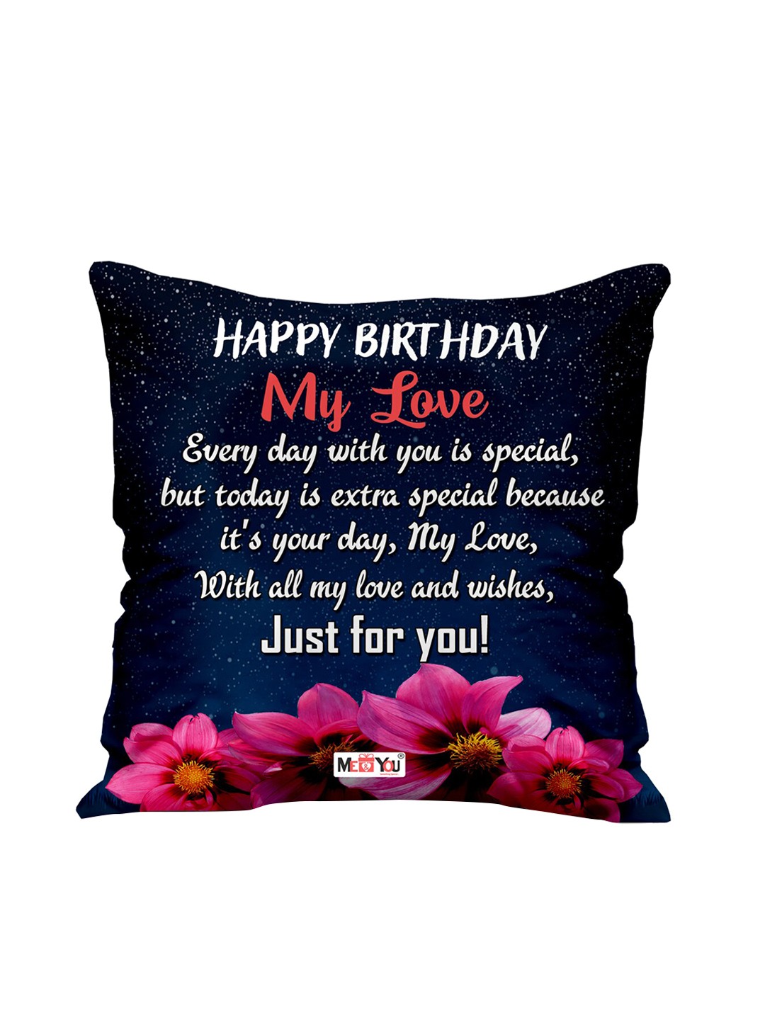 

ME & YOU Blue & Pink Birthday Printed Square Pre-Filled Cushion