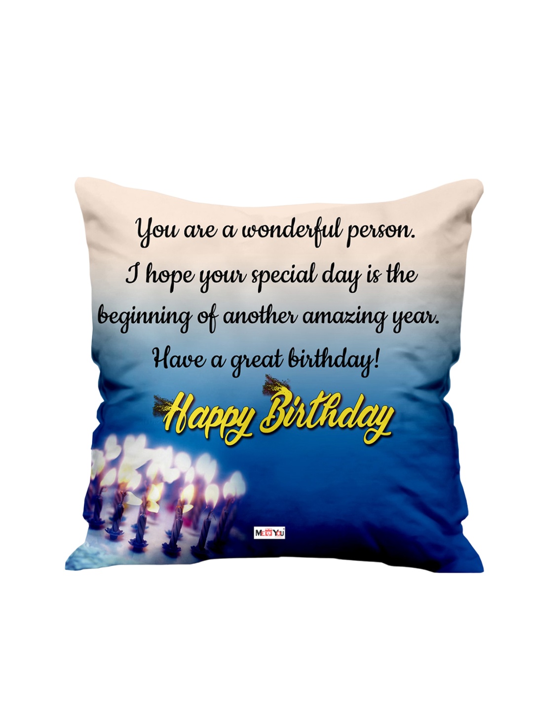 

ME & YOU Blue & White Birthday Printed Fibre Filling Square Cushion