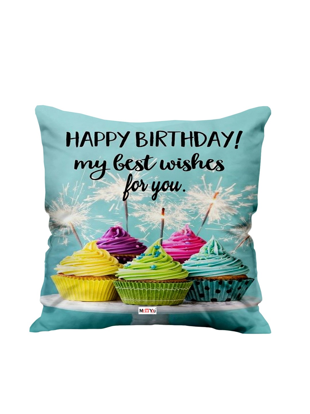

ME & YOU Blue & Black Printed Microfibre Filled Cushion