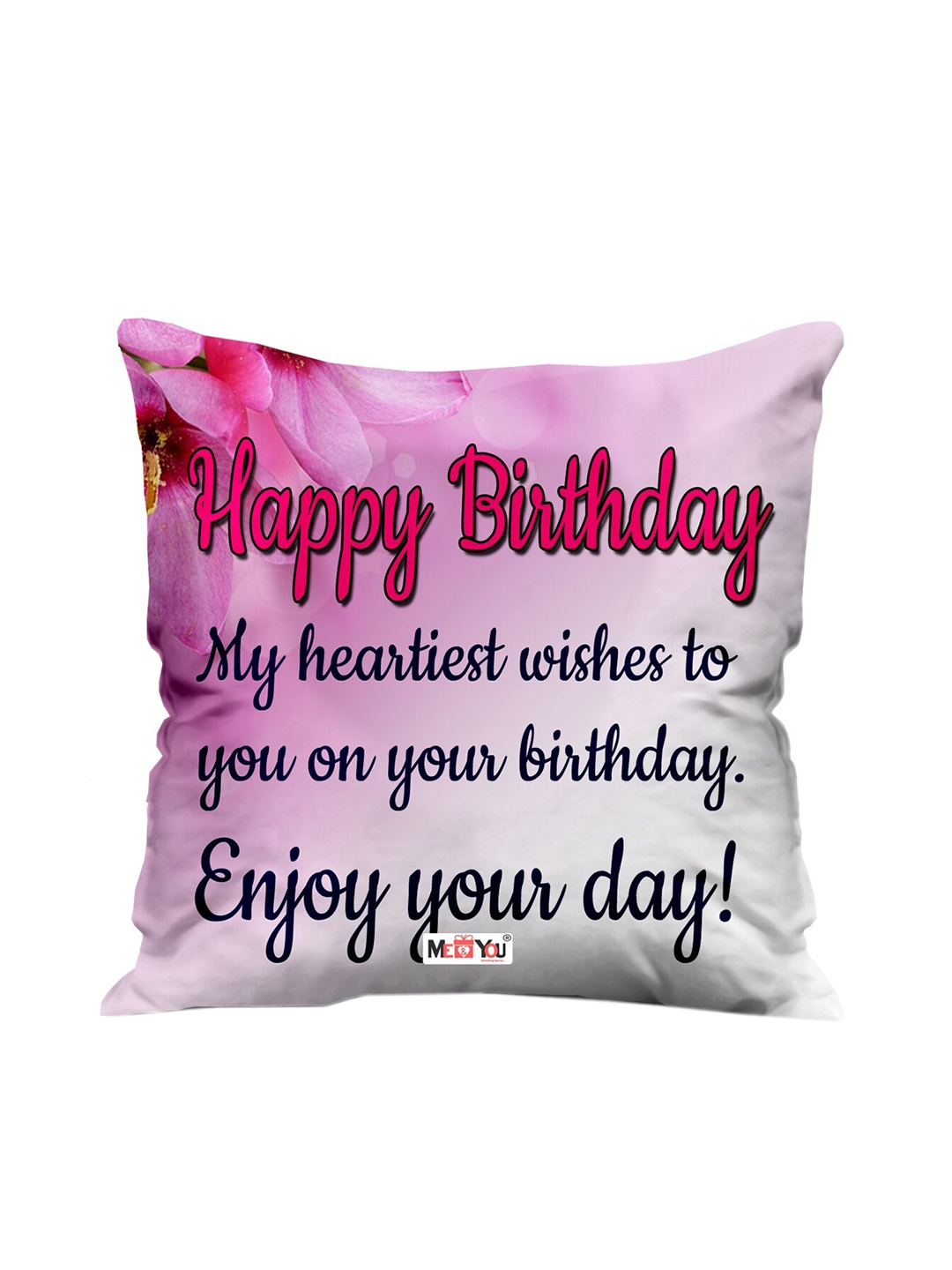 

ME & YOU White & Pink Happy Birthday Printed Fibre Square Pre Filled Cushion