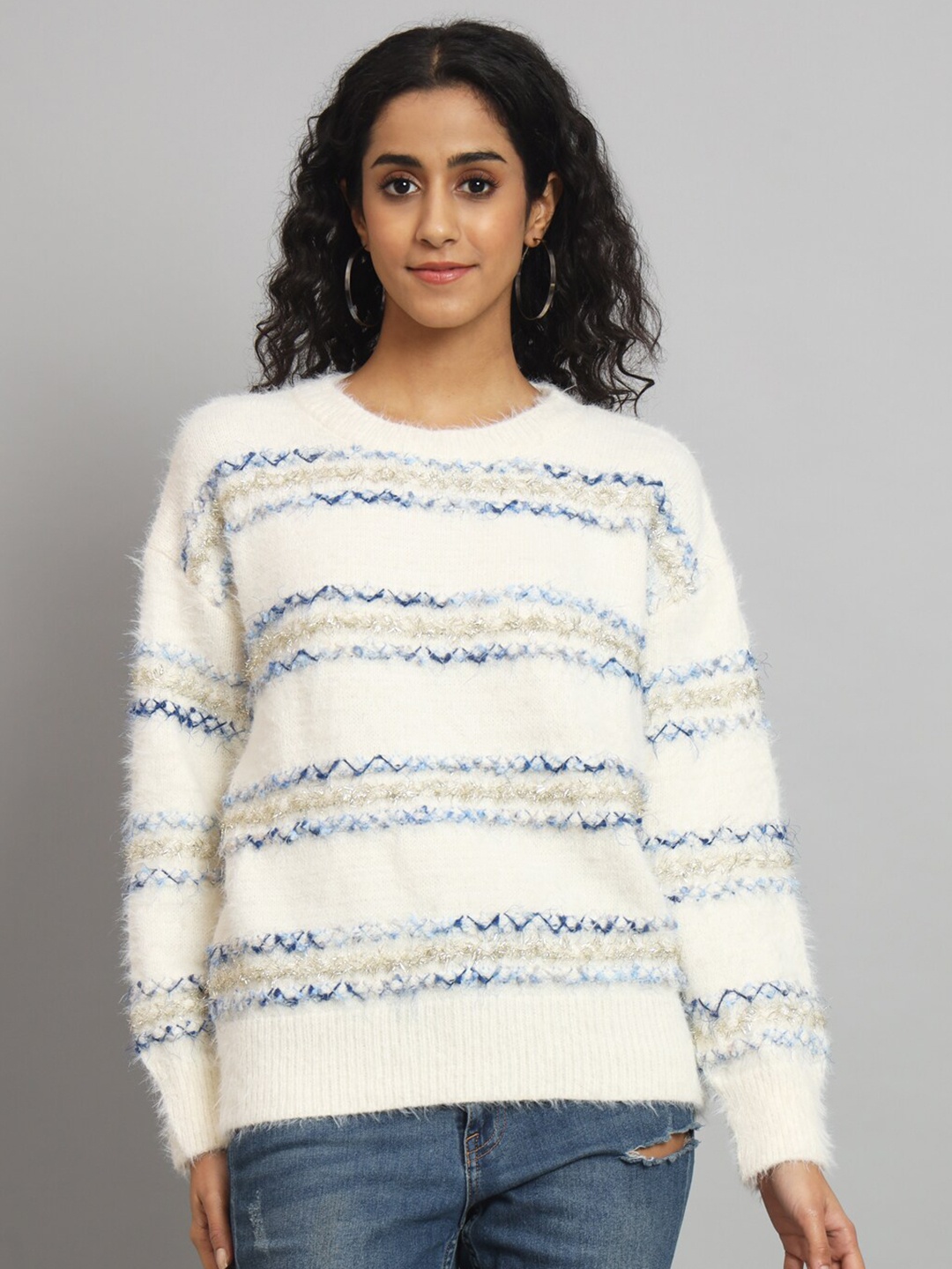 

BROOWL Cable Knit Woollen Pullover Sweater, Blue