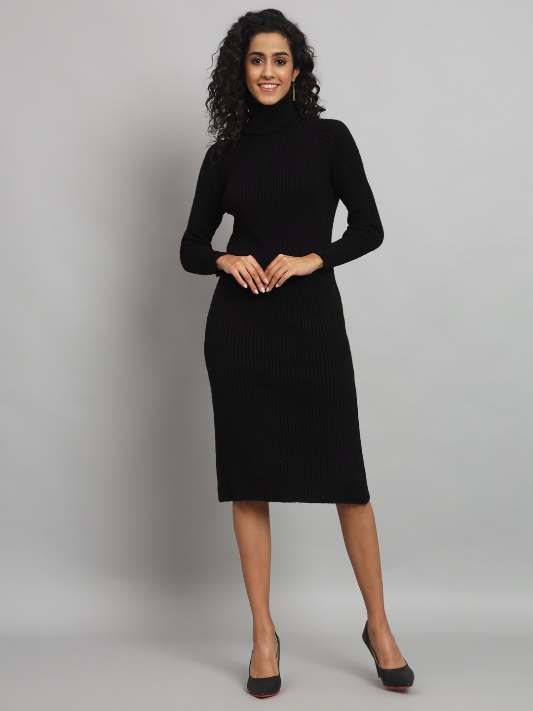 

BROOWL Turtle Neck Woolen Jumper Dress, Black