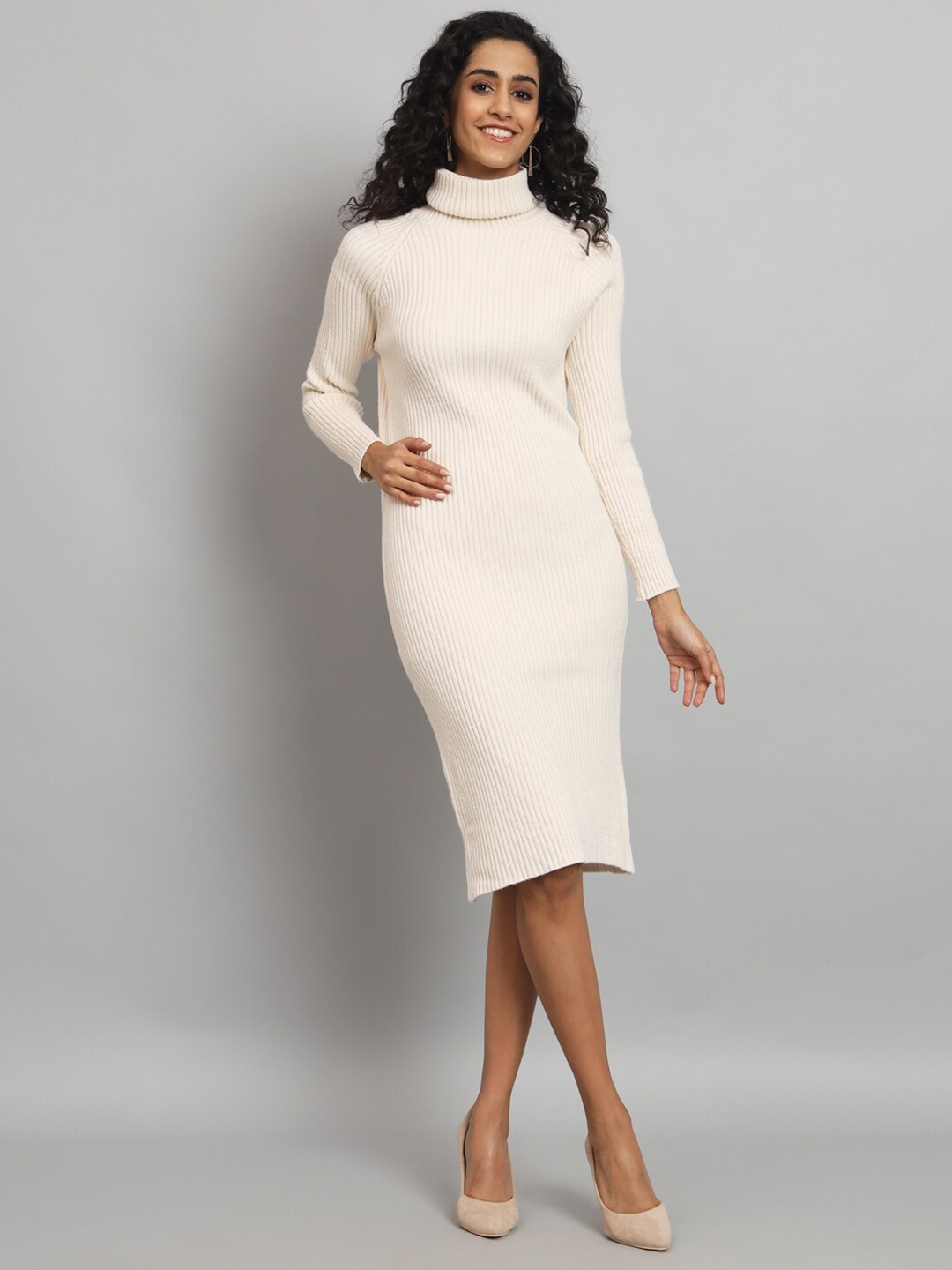 

BROOWL Ribbed Woollen Jumper Dress, Cream
