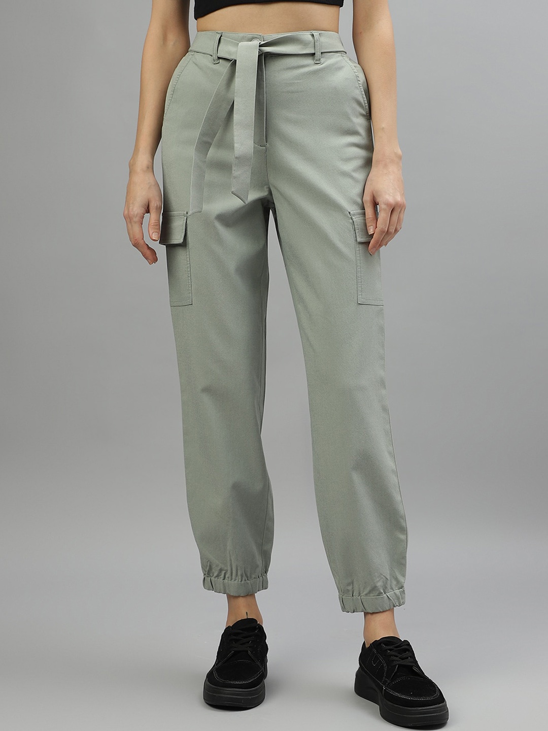 

Iconic Women Mid Rise Pure Cotton Cropped Joggers, Green