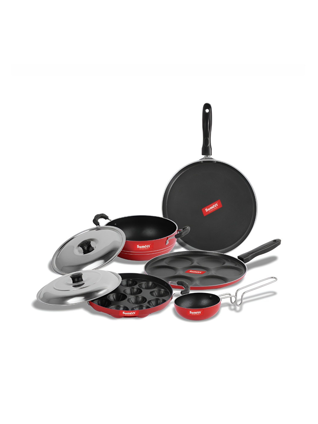 

Sumeet Red & Black 7 Pieces Aluminium Dishwasher Safe Cookware Set