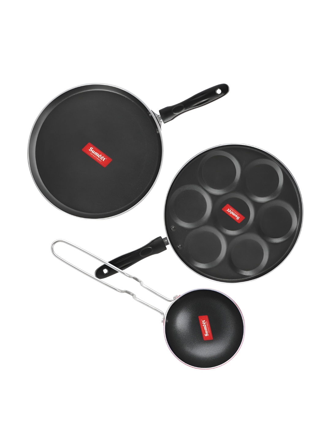 

Sumeet Red & Black 3 Pieces Aluminium Dishwasher Safe Cookware Set