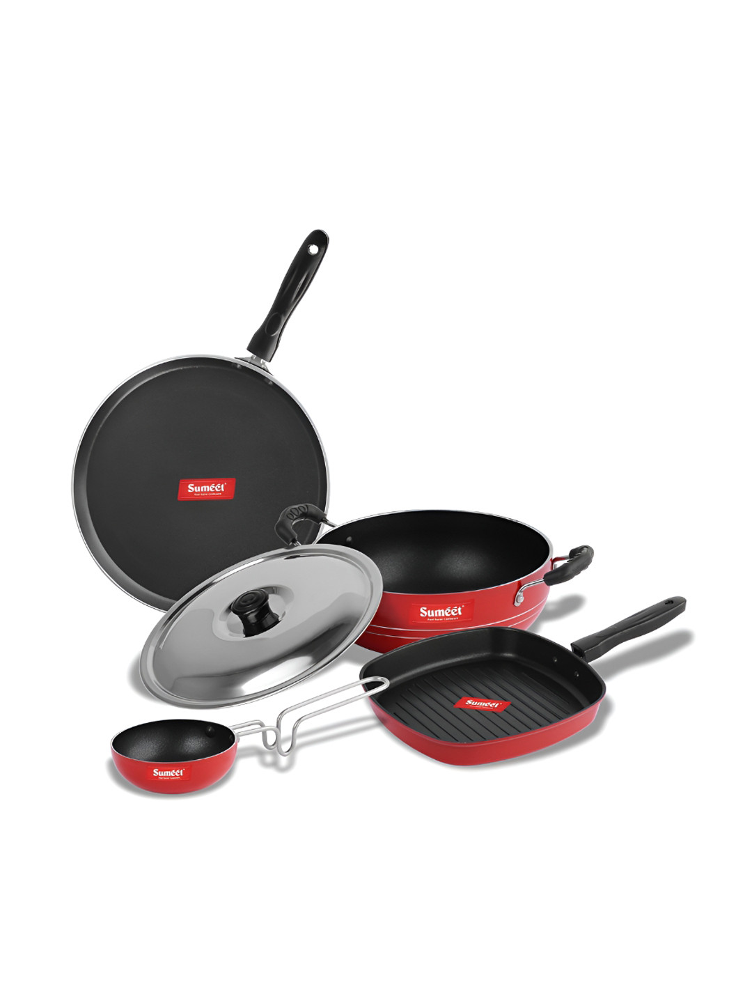 

Sumeet Red & Black 4 Pieces Aluminium Dishwasher Safe Cookware Set