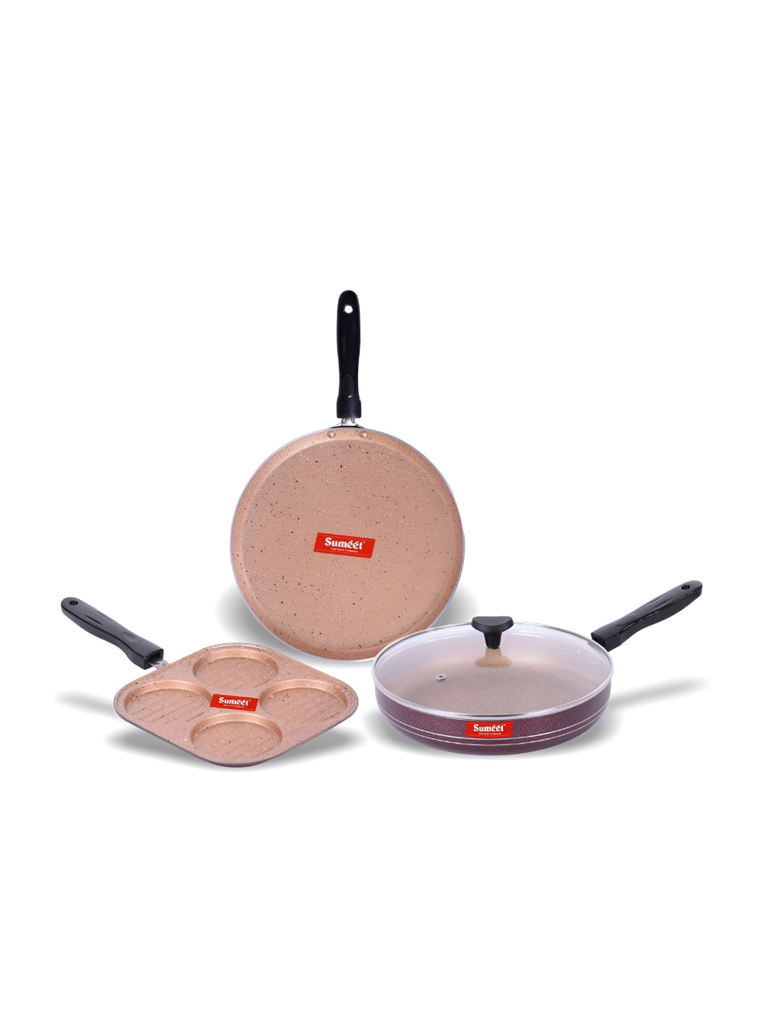 

Sumeet Tranquil Peach & Black 3 Pieces Aluminium Non stick Cookware Set
