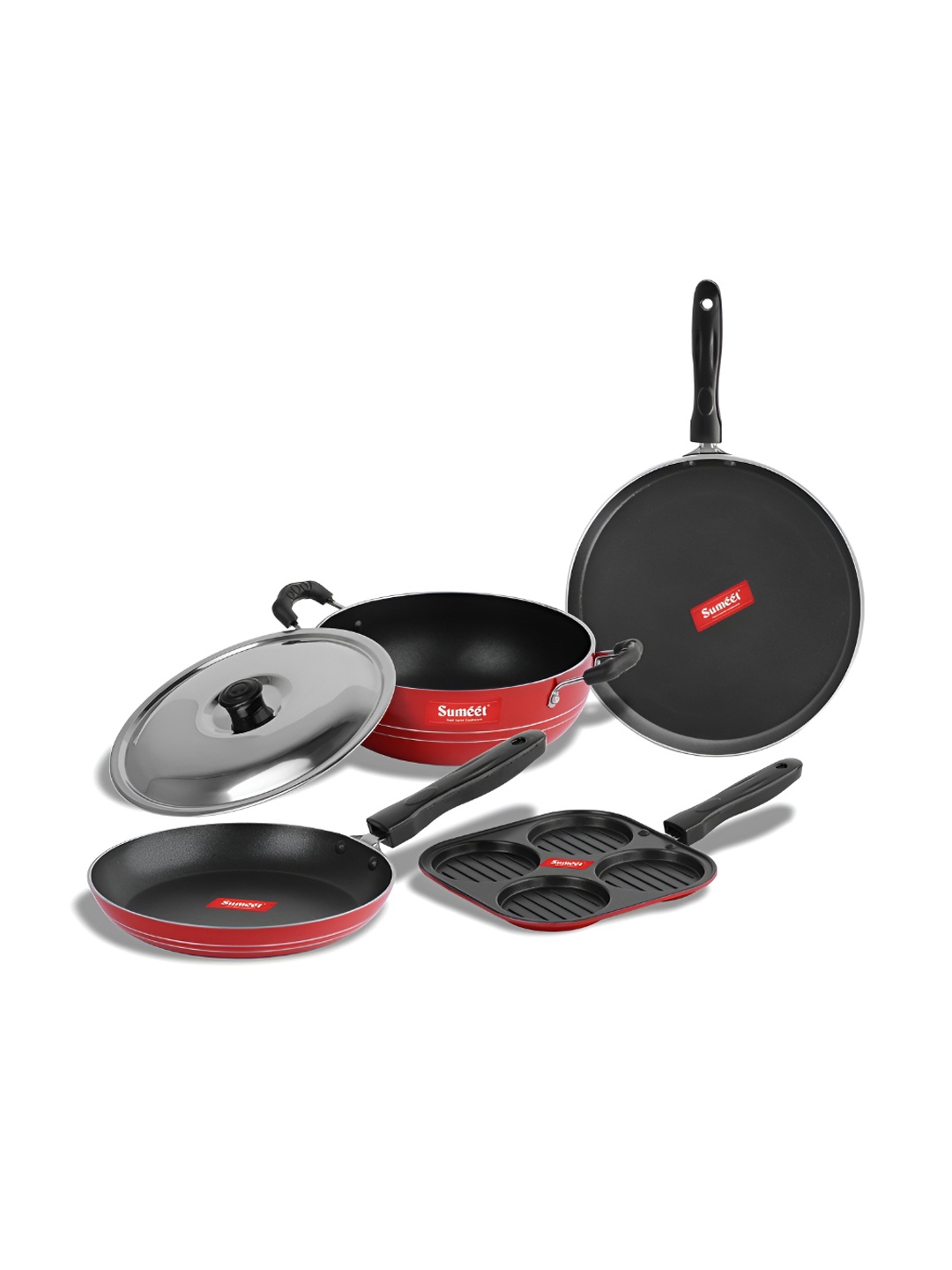 

Sumeet Red Aluminium 5 Pieces Dishwasher Safe Cookware Set