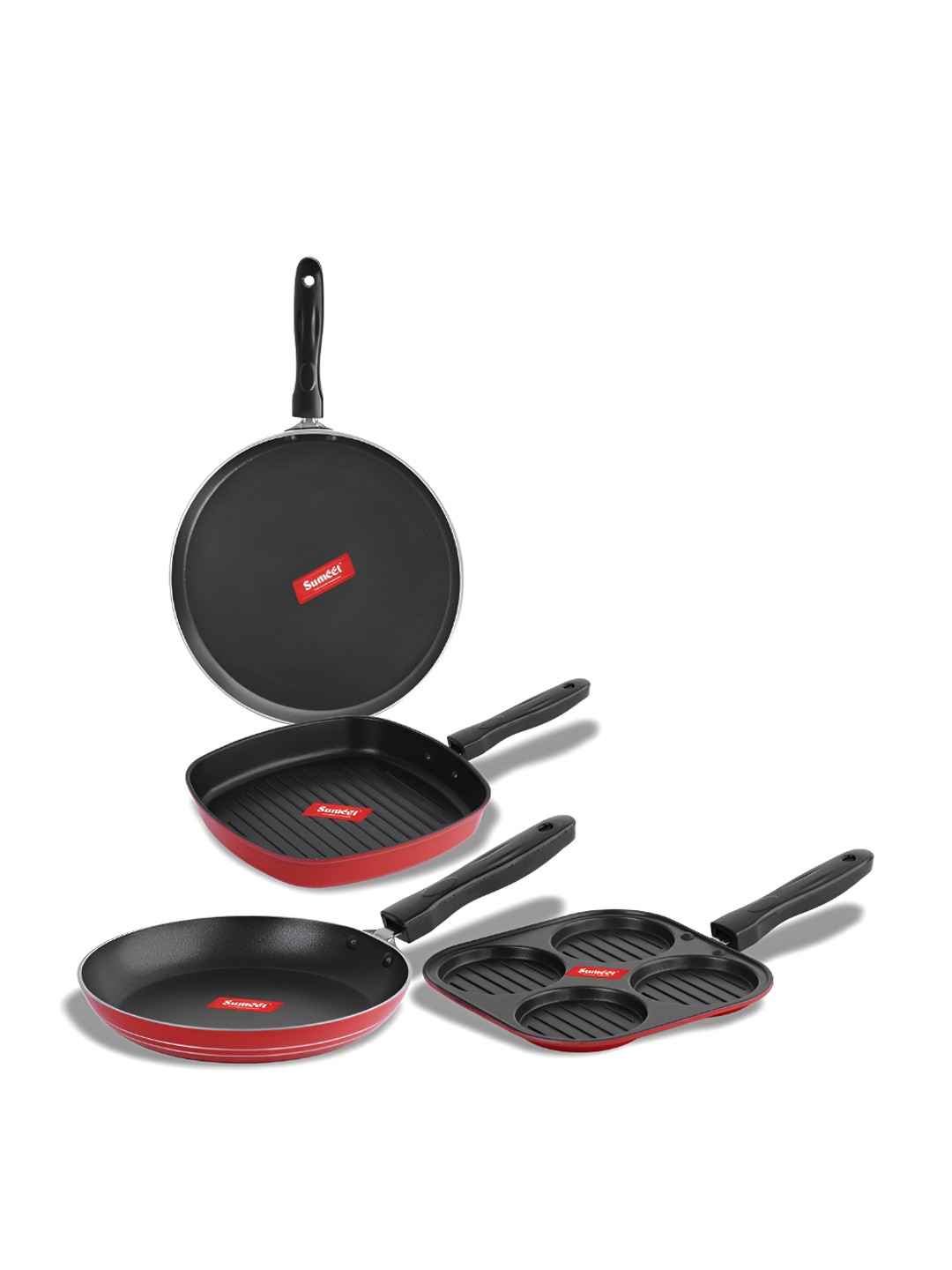 

Sumeet Red & Black 4 Pieces Aluminium Dishwasher Safe Cookware Set