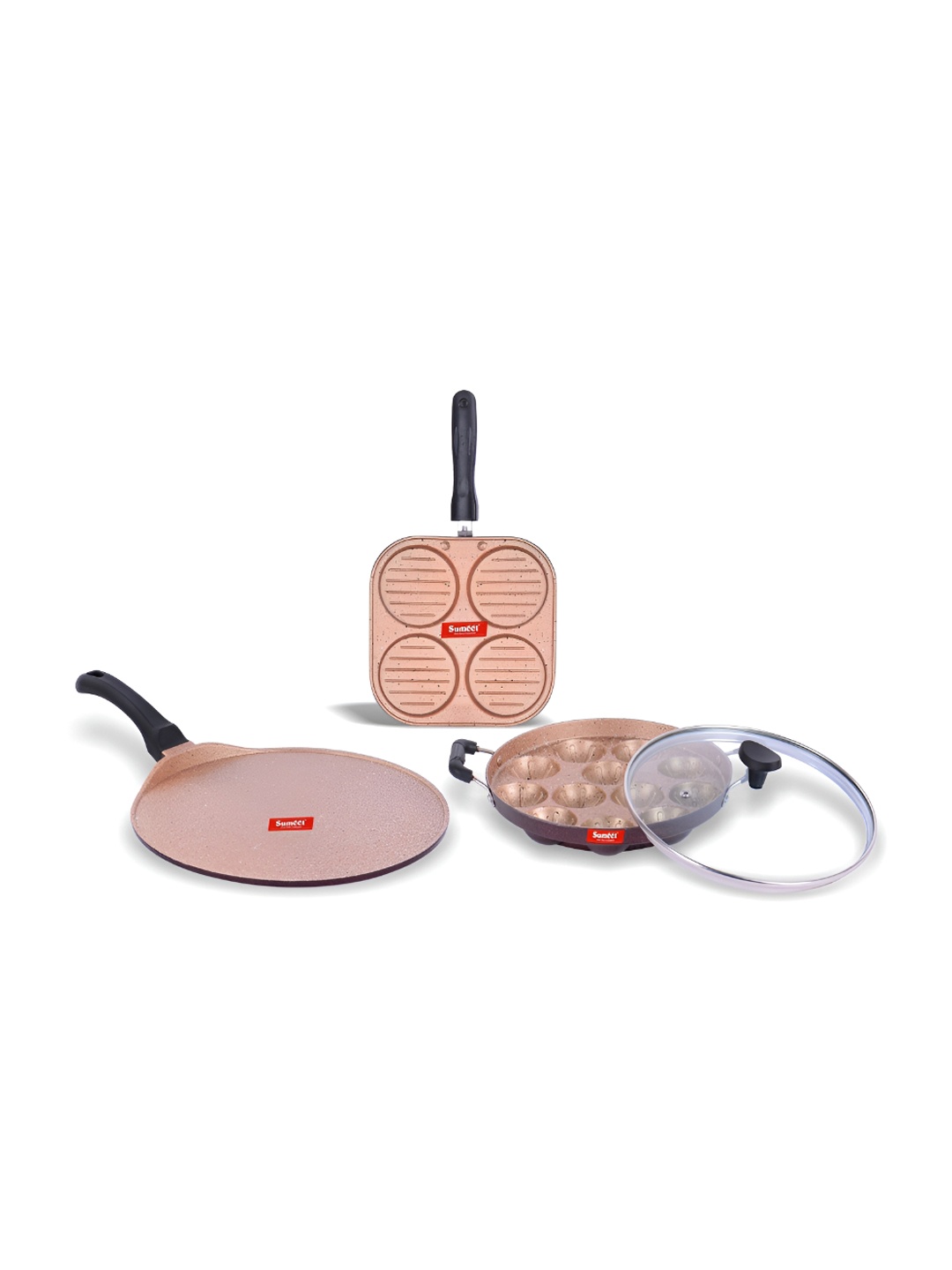 

Sumeet Zorro Peach & Black 3 Pieces Aluminium Non Stick Cookware Set