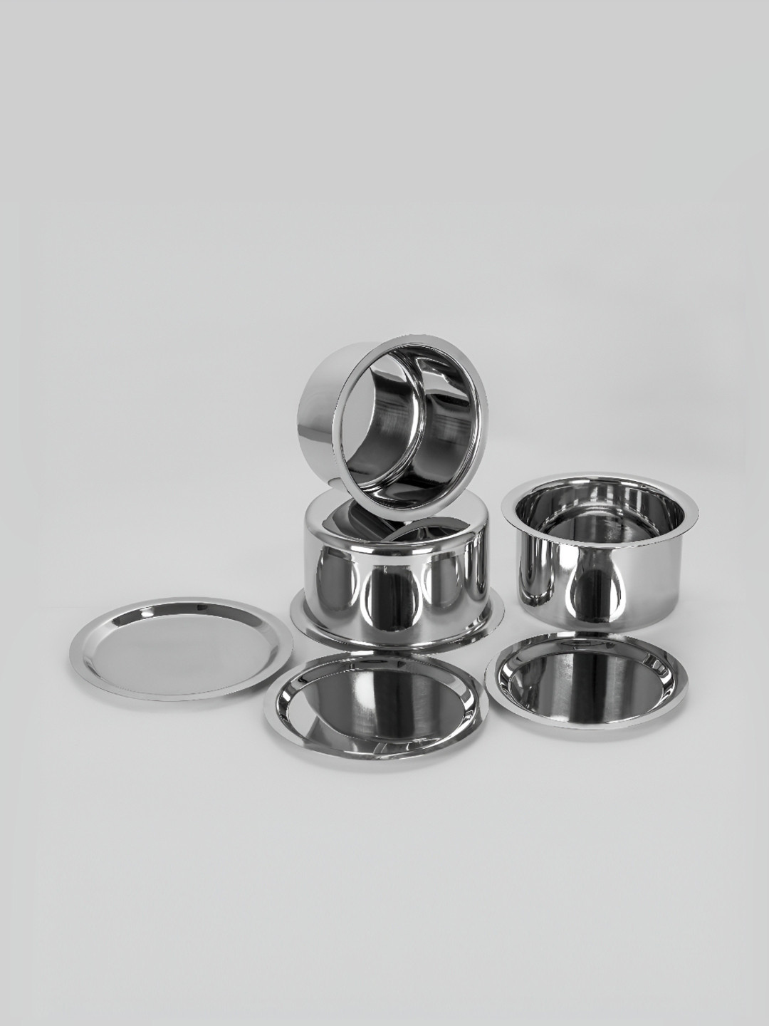 

Sumeet Silver Toned 3 Pieces Stainless Steel Dishwasher Safe Cookware Set