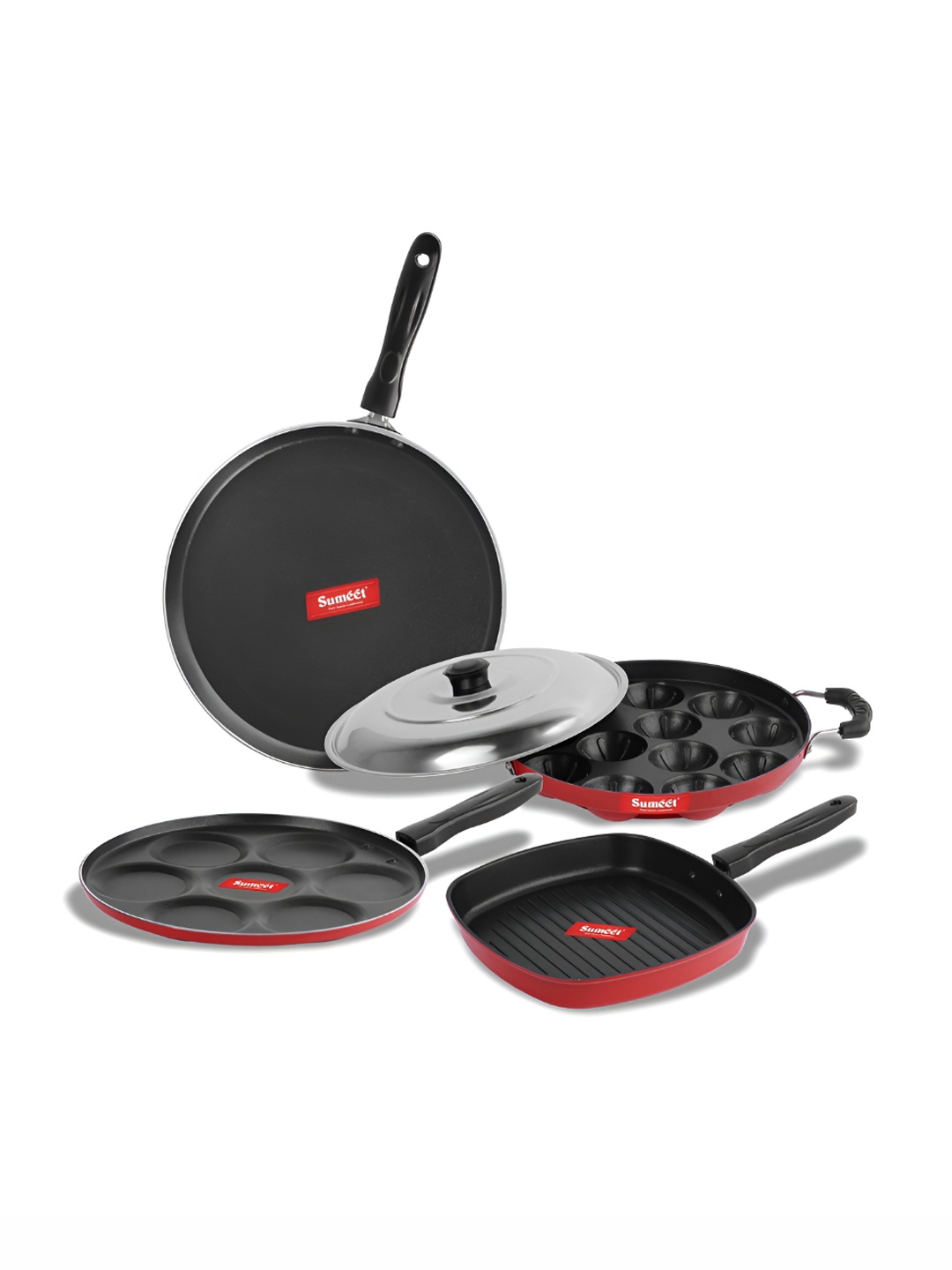 

Sumeet Red & Black 4 Pieces Aluminium Dishwasher Safe Cookware Set