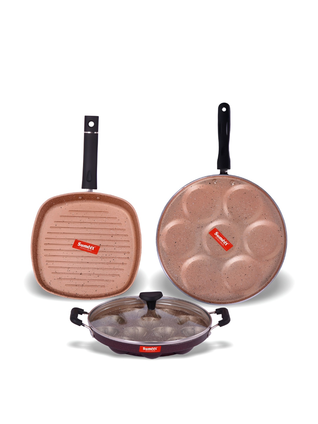 

Sumeet Peach & Black 3PcsAluminium Dishwasher Safe Cookware Set