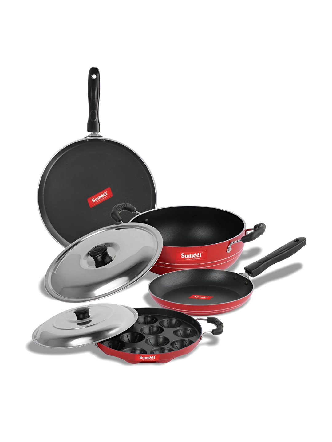 

Sumeet Red 5 Pieces Aluminium Dishwasher safe Cookware Set